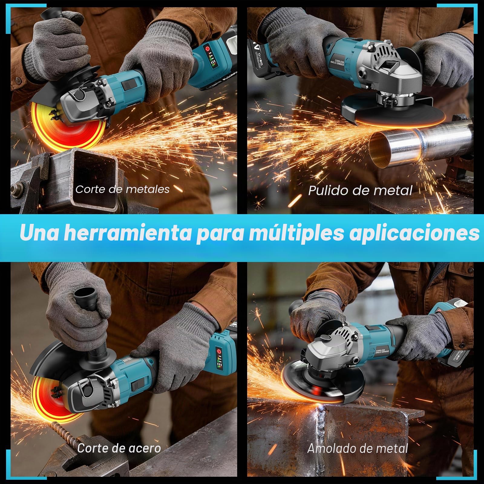 Yofuly Amoladora Angular Batería 125mm Compatible con Baterías Makita de 18V, 3 Velocidades 9000RPM Radial Eléctrica con Bateria de 2 * 4,0 Ah, Rebarbadora Bateria 6 Discos para Pulir/Lijar/Cortar