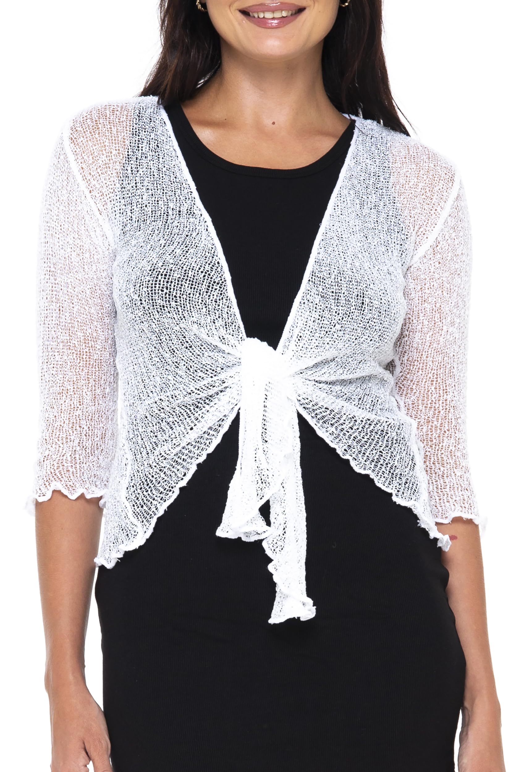 Sheer Shrug for Women Mesh Knit Cover Up Lightweight Dressy Cardigan for Summer Tie Top Wrap