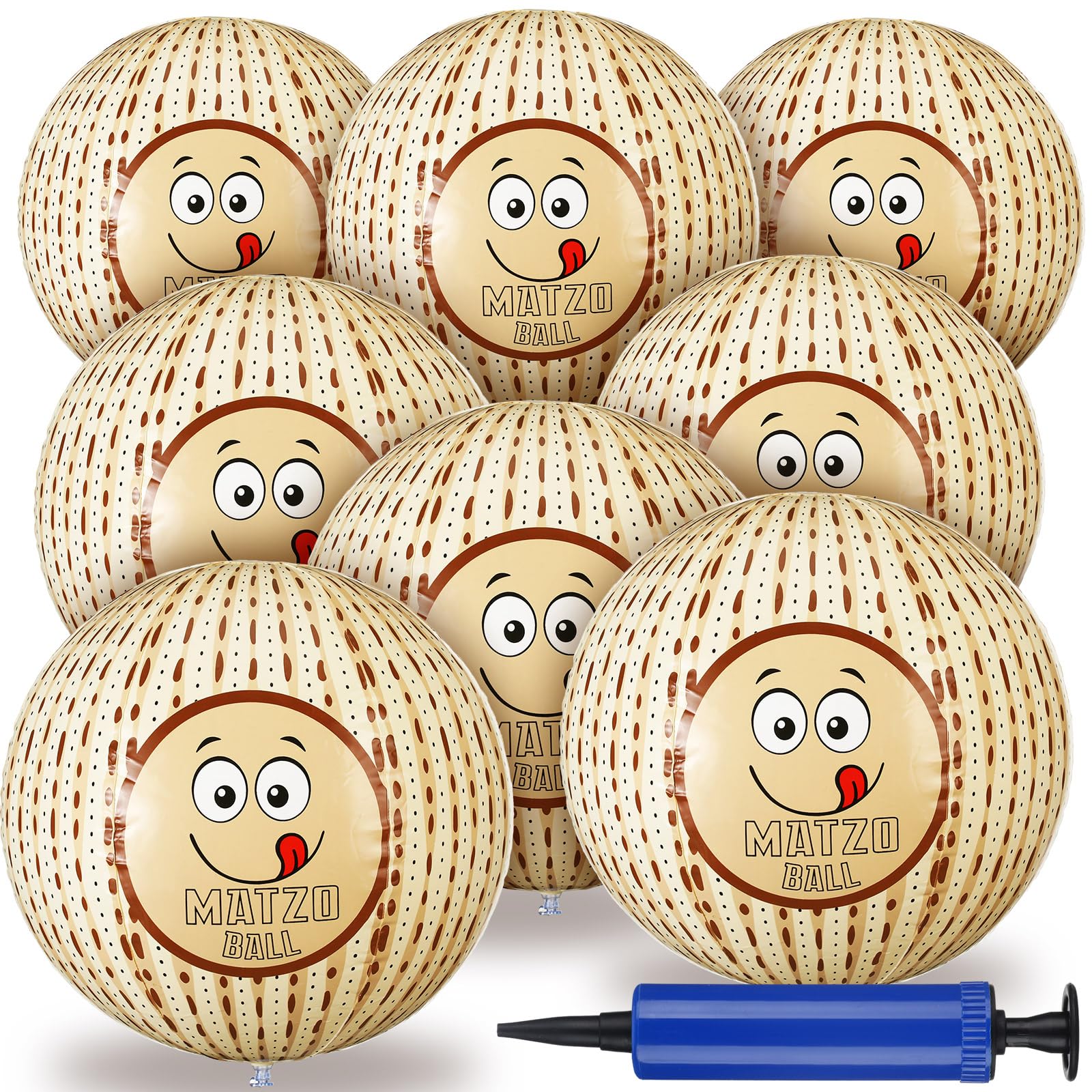 Motionchic 8 Pcs Passover Inflatable Matzah Ball, 12 Inch Blow up Bouncy Ball Passover Decorations Indoor Outdoor Play for Kids Playground Game Party Supplies