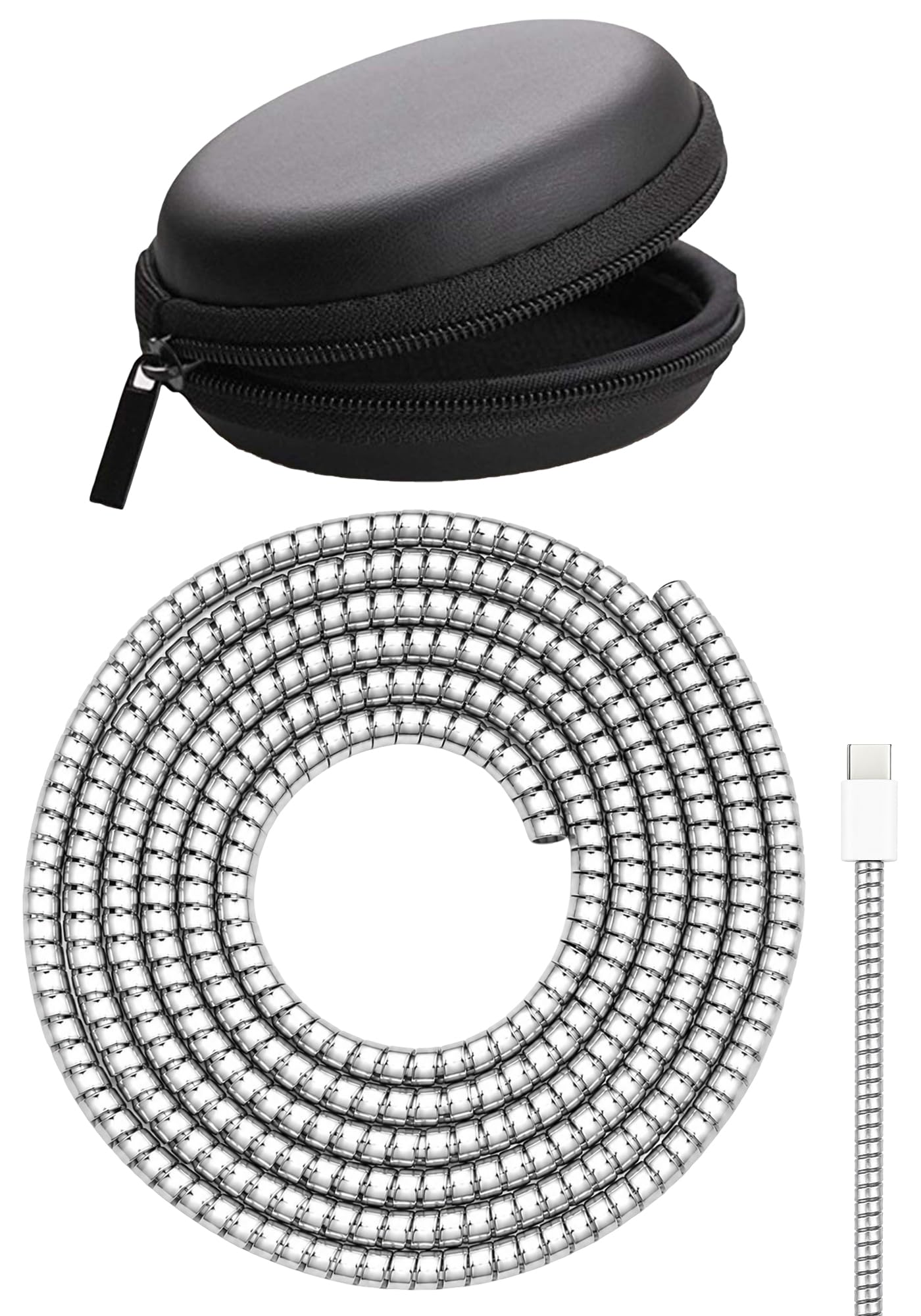Sprial Cable Protector with Storage Black Pouch | Charger Cable Protector for Type-C, iPhone, Earphones & USB | Flexible Full Length Cable Saver with Multi Use Organizer Pouch (Silver) | cable protector for type c-picture-11