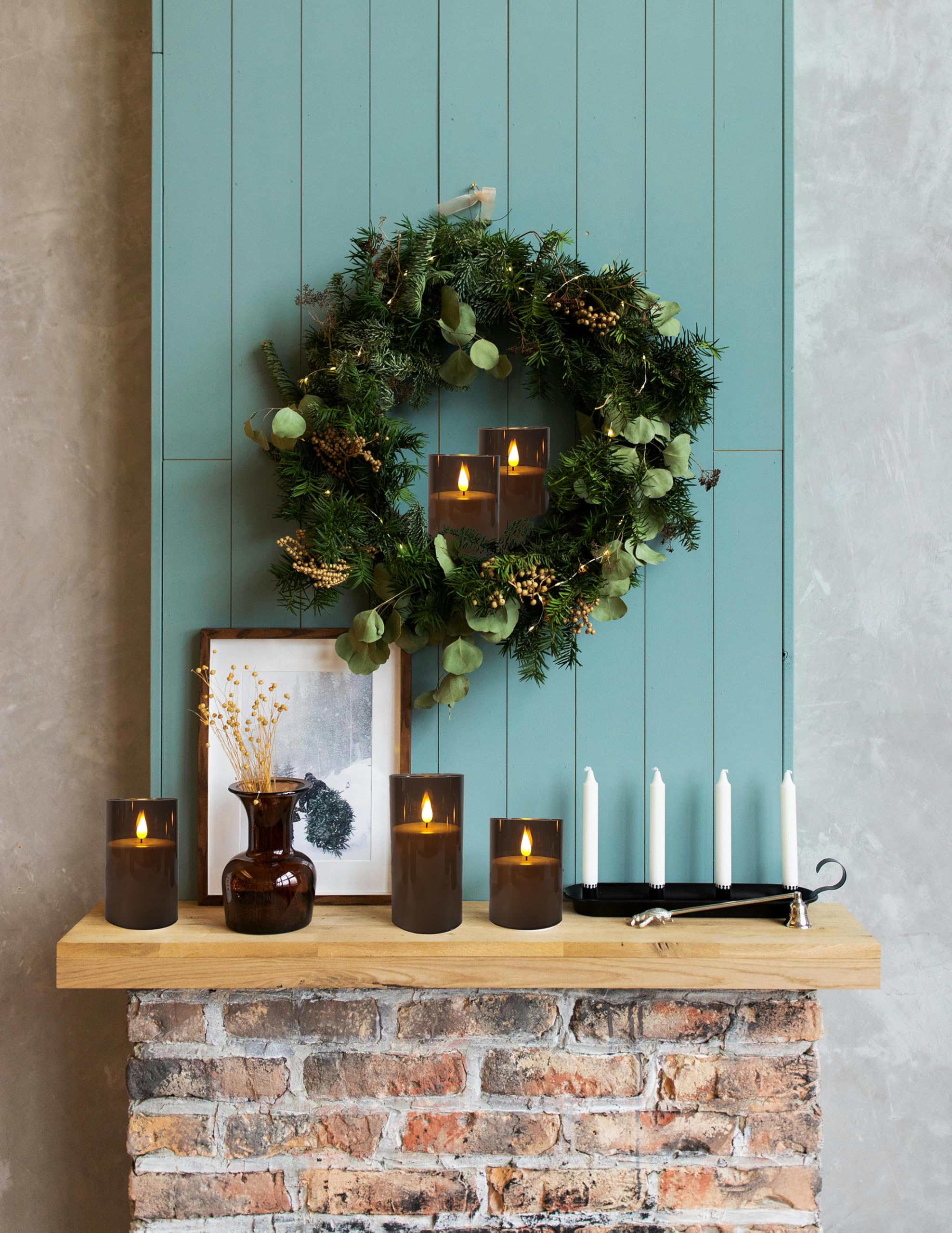 NICEME Candele senza fiamma tremolanti grigie, candele a pilastro a LED in acrilico a batteria, con telecomando e timer, candele senza fiamma, per Natale, Capodanno, decorazione per la casa, set di 5