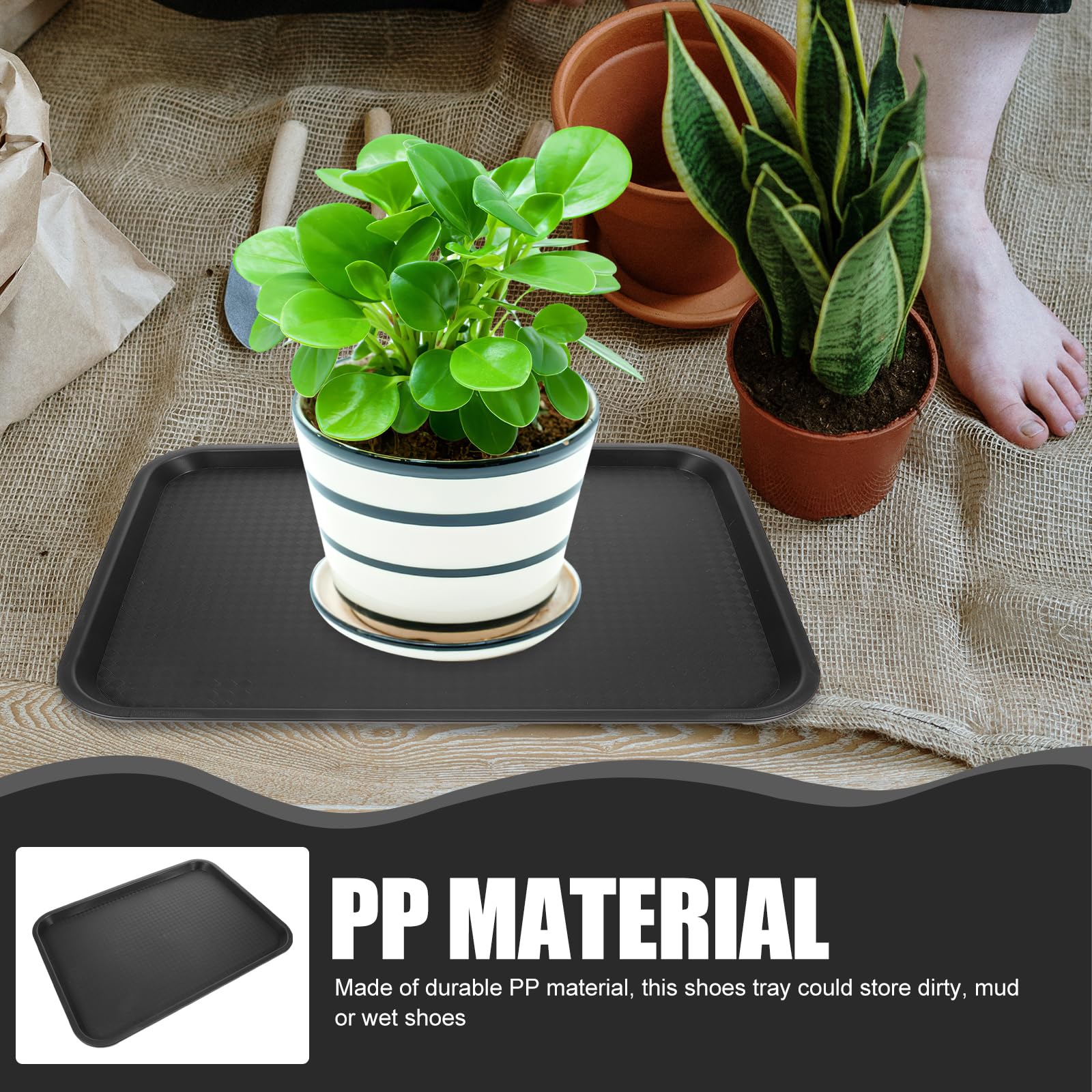 Yardwe Black Plastic Boot Tray - Multi-Purpose Waterproof Shoe Mat for Indoor and Outdoor Use, for Entryways, Mudrooms, and Pet Bowls