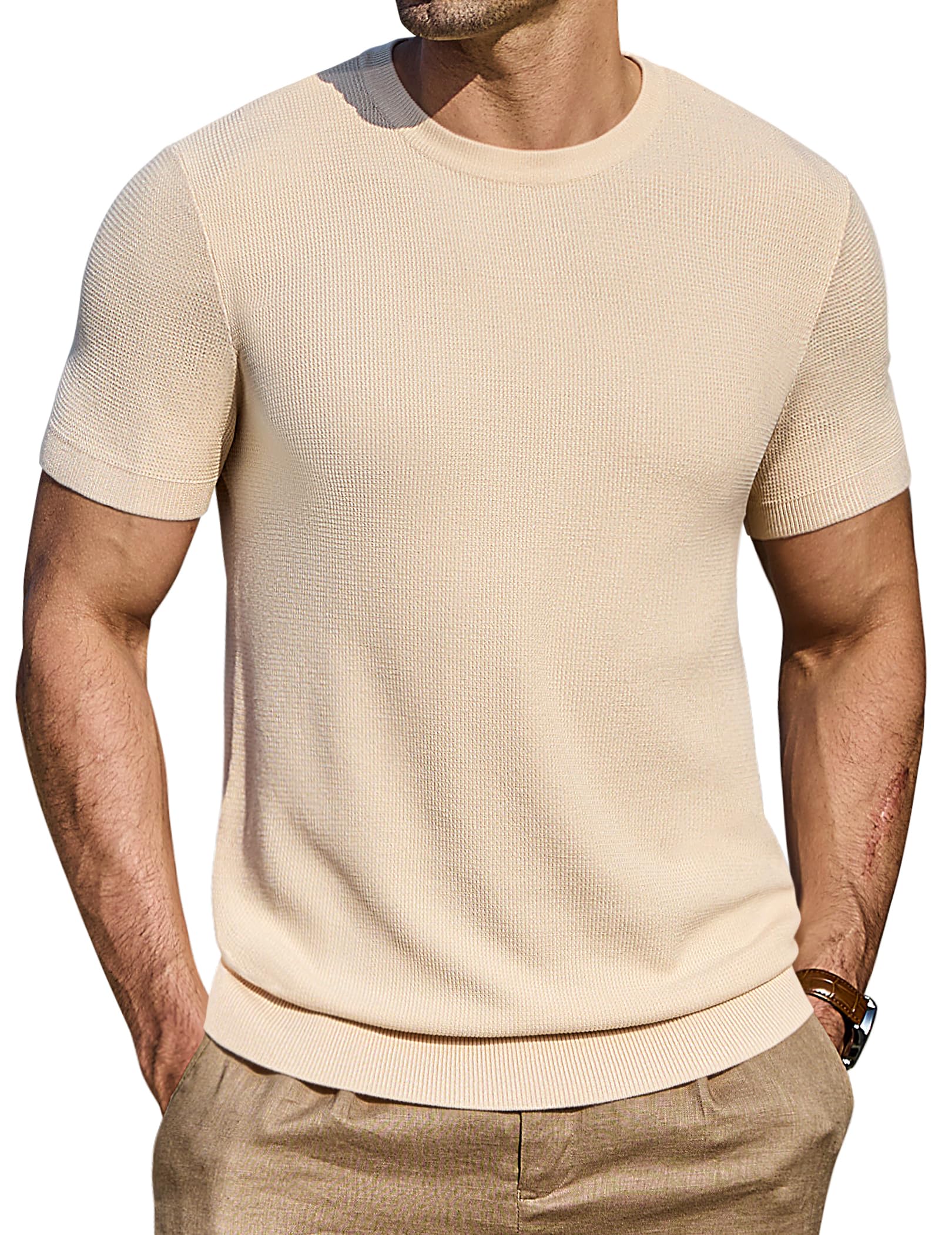 COOFANDY T-Shirts für Herren Kurzarm Strick Shirt mit Rundhals Sommer Shirt Oberteile