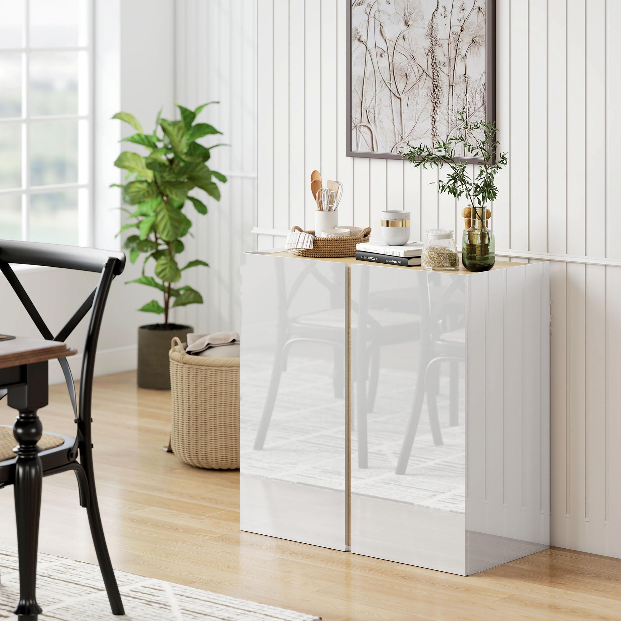 HOMCOM Sideboard Küchenschrank für Küche 80 x 40 x 80 cm Hochglanzweiß | 2 Soft-Close-Türen, Verstellbarer Einlegeboden, Moderner Aufbewahrungsschrank, Wohnzimmer