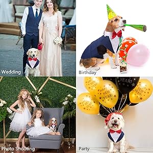 Pet Dog Tuxedo Suit Formal Wedding Shirt,Dog Costume with Bow Tie for Small Medium Large Breeds,Prince Suit with Detachable Bowtie Collar Bandana,Party Dress-up Cosplay Holiday Wear for Boy Dogs