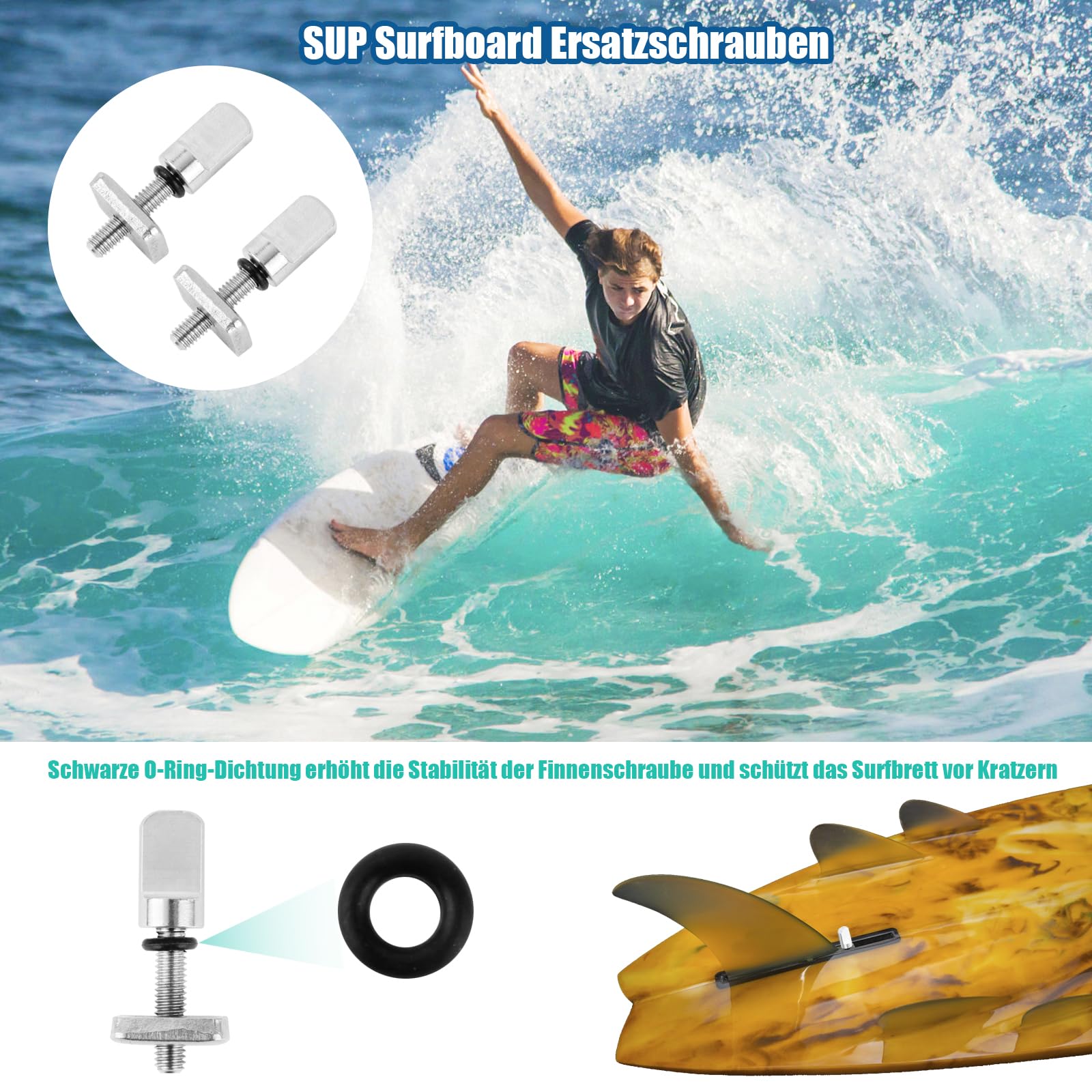 8 viti per tavola da surf SUP, viti per tavola da surf, in acciaio inox 316, viti per tavola da surf, viti per longboard, viti universali, accessori per single fins paddle Board Fin Box