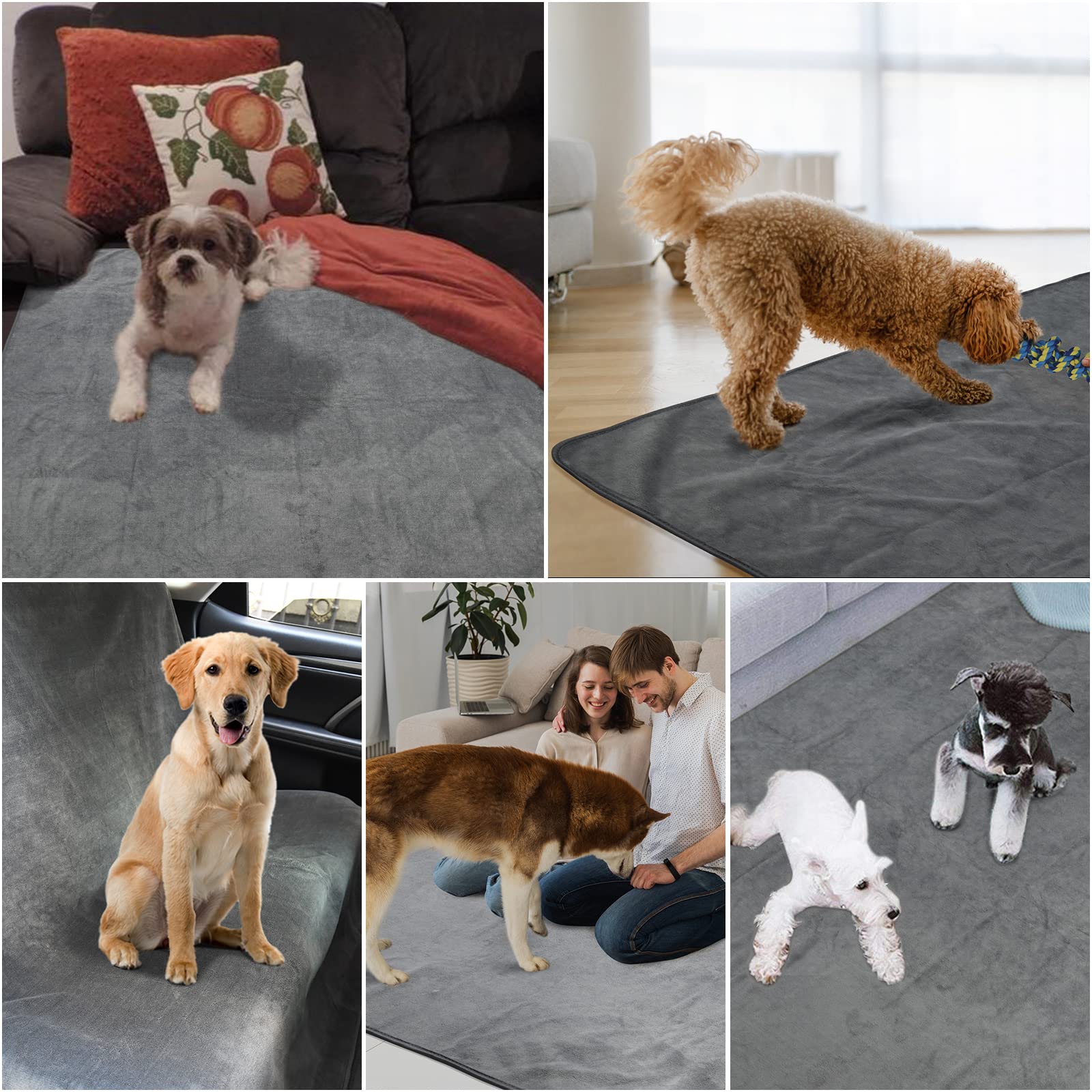 PICK FOR LIFE 2 pezzi 90 * 60cm Tappetini Assorbenti per Cani, Traverse Lavabili per Cani, Tappetino per Addestramento del Cane Riutilizzabile per Gatti, Cani, Grigio