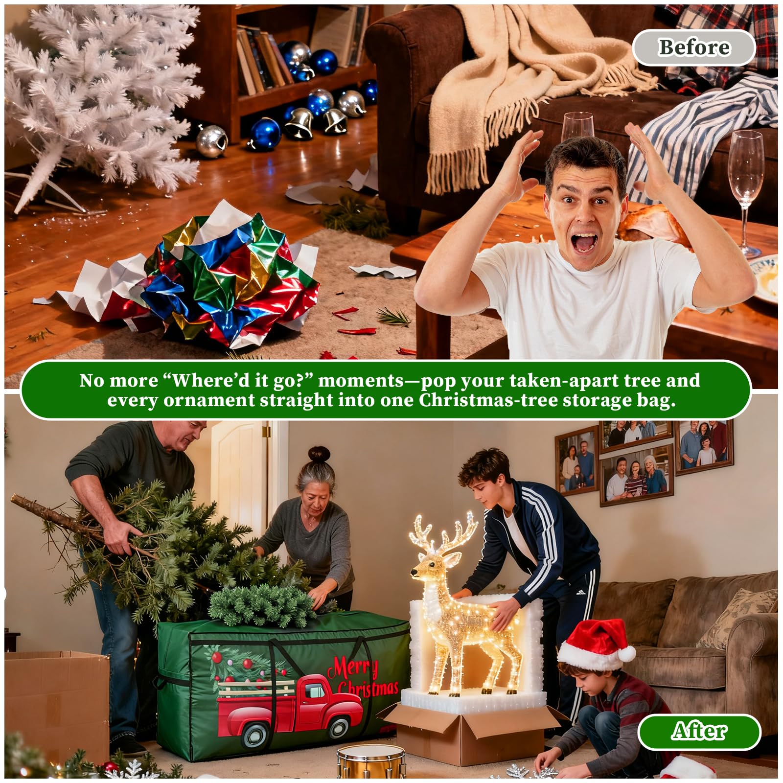 SHareconn Sacca per Albero di Natale, Borsa Oxford 600D Grande, Resistente e Impermeabile con Manici Rinforzati, Adatta per Alberi di Natale Artificiali Fino a 220 cm e Palline di Natale, Verde