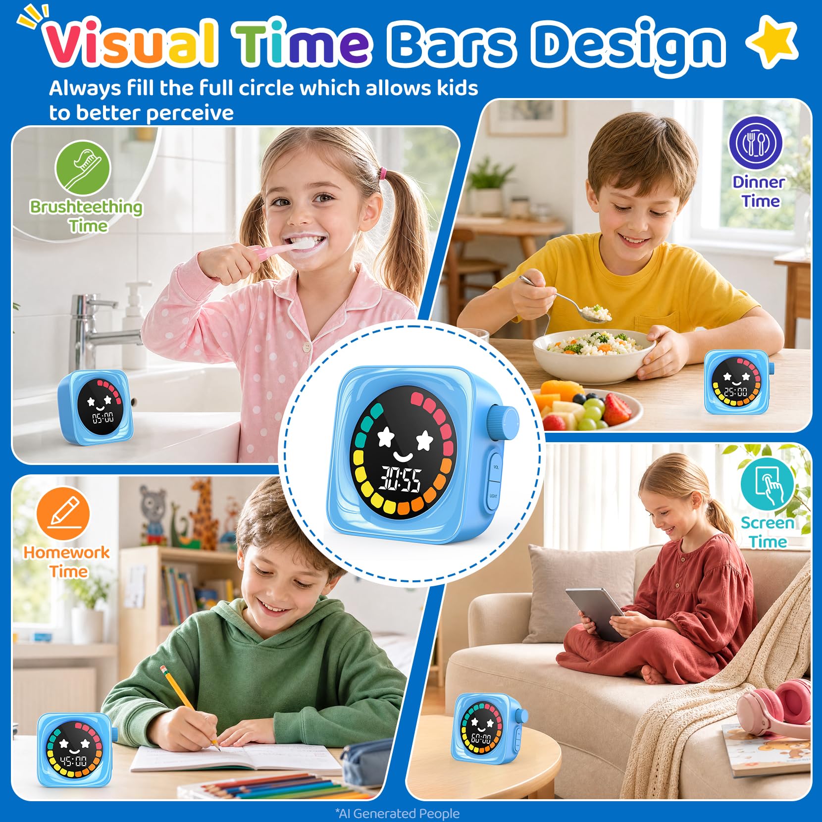 Sonneten Visueller Timer für Kinder, 99 Minuten, digital, niedlich, für Klassenzimmer, Lernbedarf, Zeitmanagement, Countdown-Timer