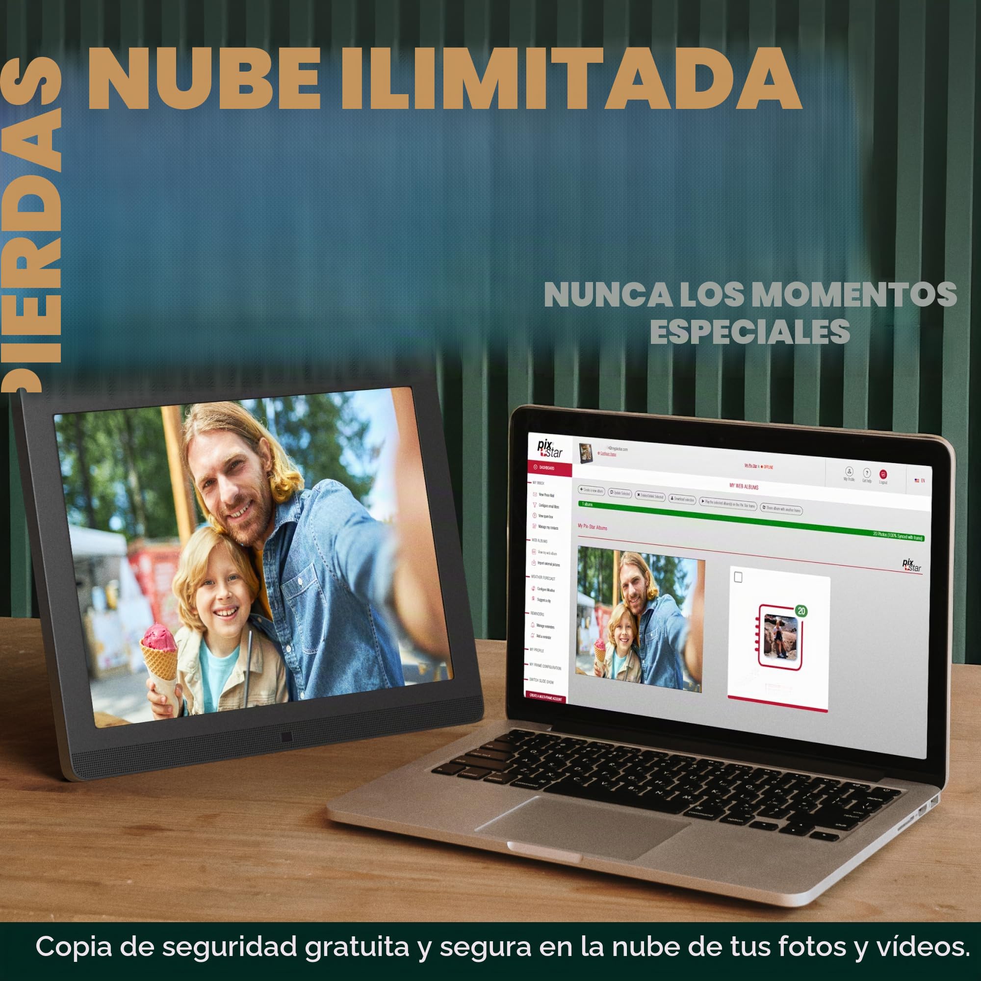 Pix-Star Marco de Fotos Digital WiFi de 15 Pulgadas con Almacenamiento en la Nube Gratuito | Muy regalable para Abuelos | Pantalla IPS | Sensor de Movimiento | Fácil configuración