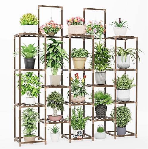 Miniatura 1 de Whonline Soporte para plantas para interiores, estante grande para exteriores con 6 niveles y 13 soportes para macetas, estantes altos escalonados