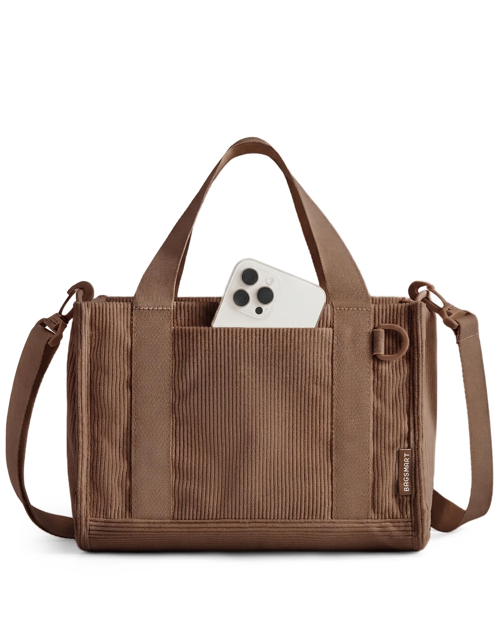 BAGSMART Corduroy Beach Tote Bag for Women Travel/Work, Small Crossbody Bag for Teacher/Nurse | 12L fits 14" laptop, 40oz tumbler holder, 5L fits Kindle, w/ zipper pockets, For work, travel, mothers day gifts — view 16
