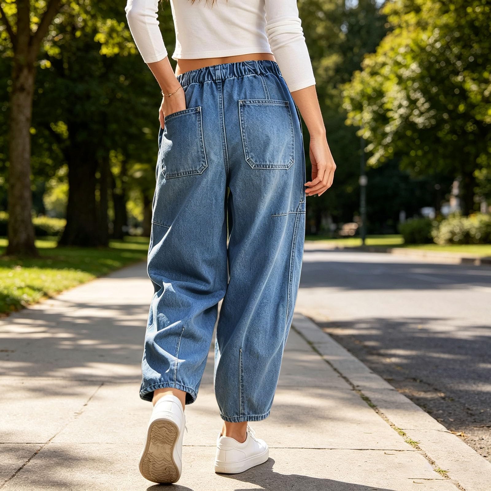 Jean Femme Taille Basse À Cordon Poches Denim Droit Resserré Décontracté