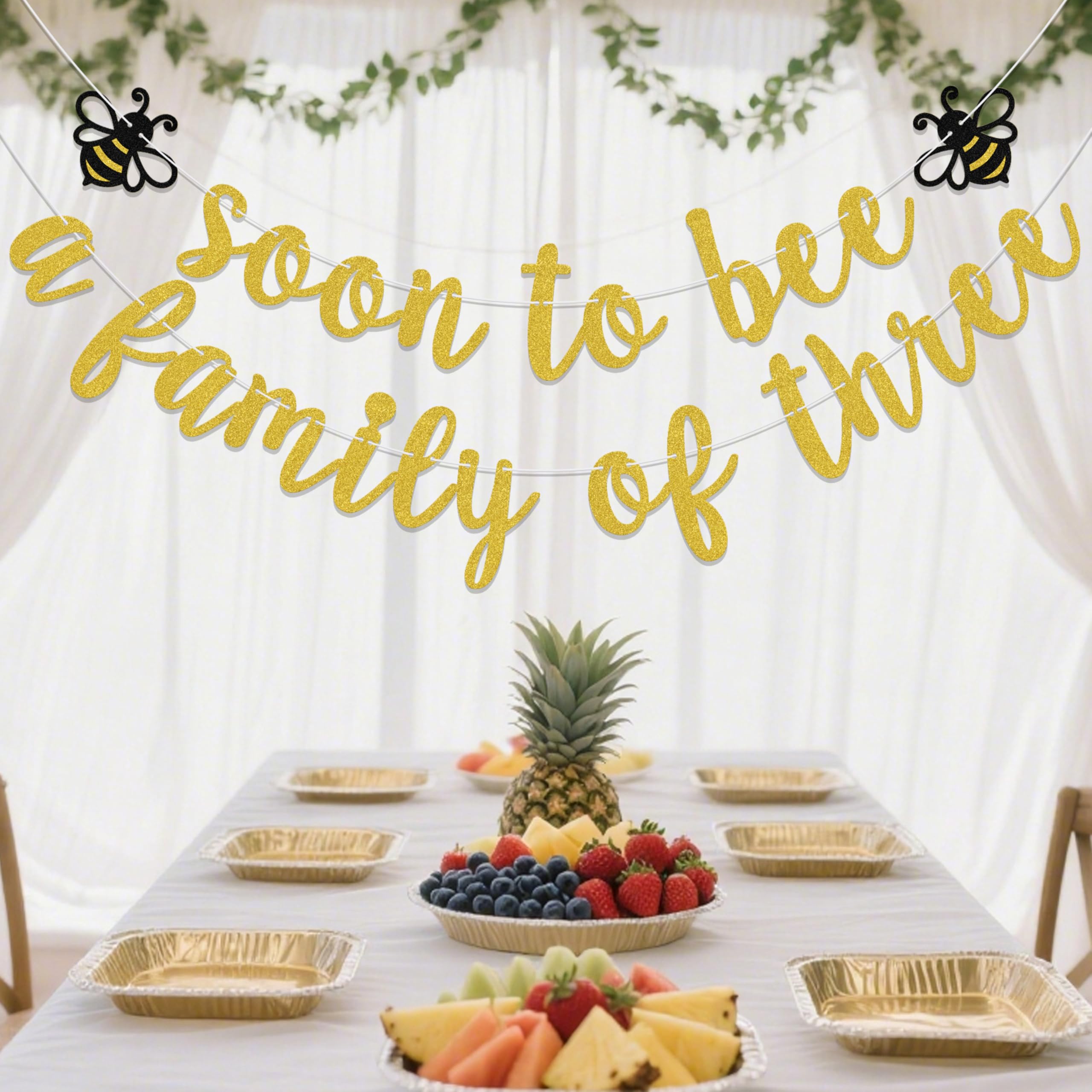 Aumccxz Soon to Bee a Family of Three Banner, Gender Reveal Baby Shower Bee Themed Party Decorations - Image 4