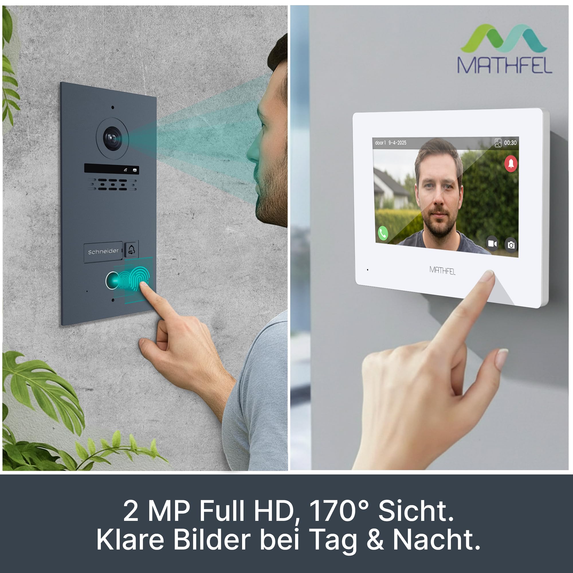 MATHFEL Videoportero de 2 hilos para casa familiar Full HD 1080p con 2 años de garantía resistente a la intemperie - Fácil instalación de bus de 2 hilos - Cámara de 170°, 1 monitor WiFi de 7 pulgadas