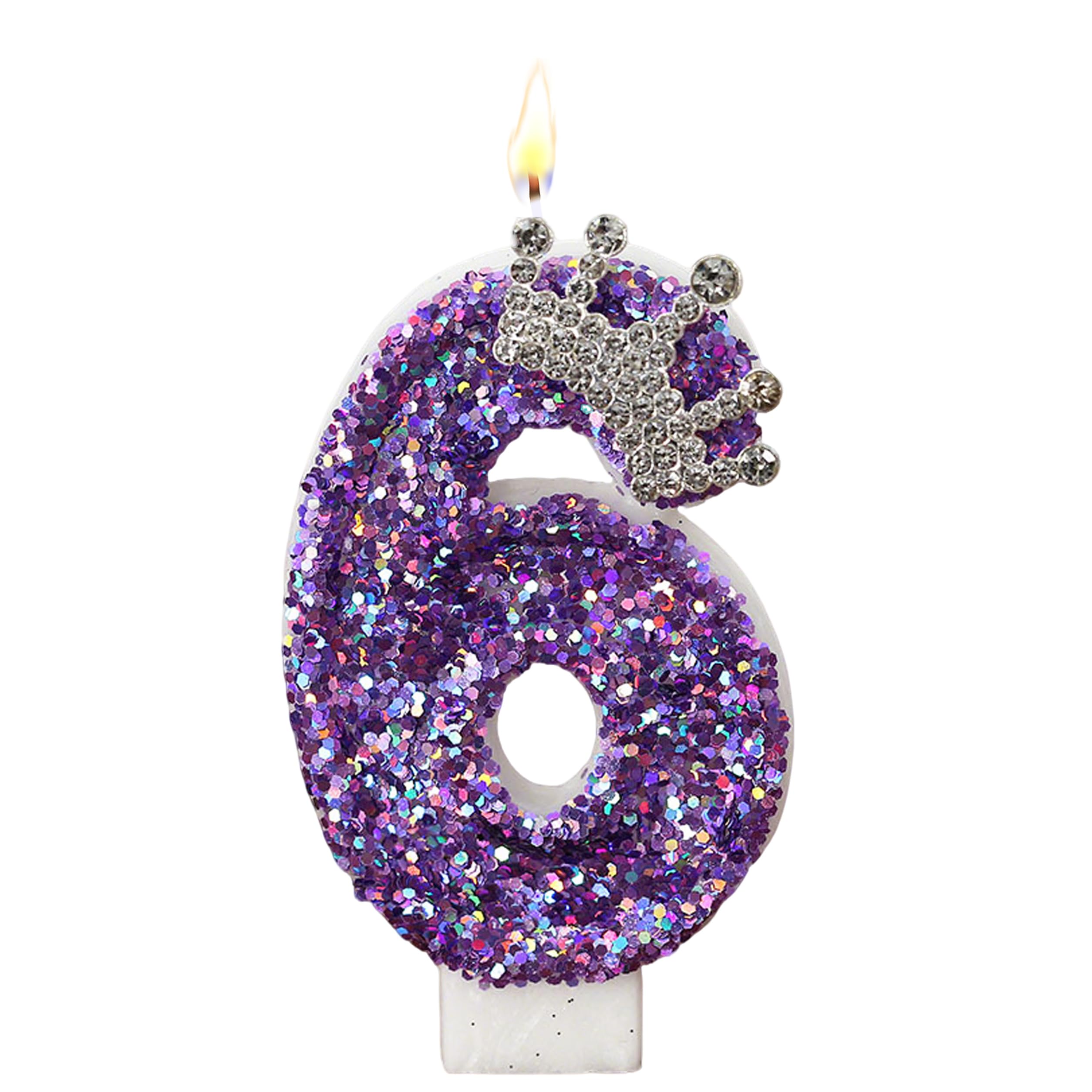 K Pop Number Birthday Candles, Glitter Crown Birthday Candles for Cakes Decoration, Stylish Kpop Music Themed Cake Topper for Girls Birthday Party Supplies & Anniversary (Holo Purple, Number 6)