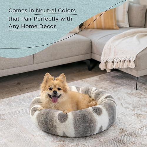Miniatura 6 de Best Friends by Sheri Cama para perro con forma de dona calmante de piel sintética con estampado de lux, gris, pequeña, 23 x 23 pulgadas