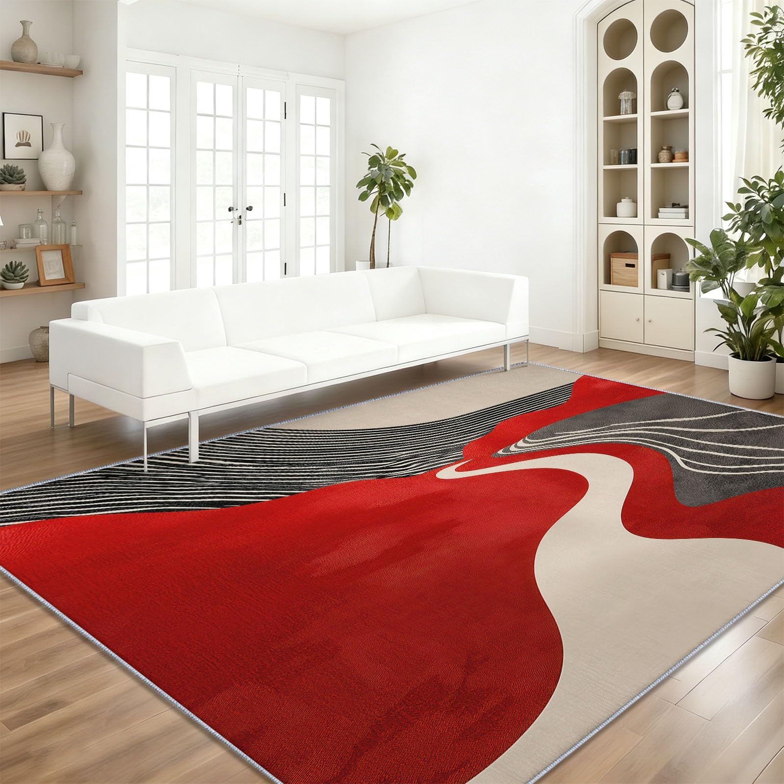 Tapis de Moderne Abstrait Rouge Poils Ras 80 x 150 cm
