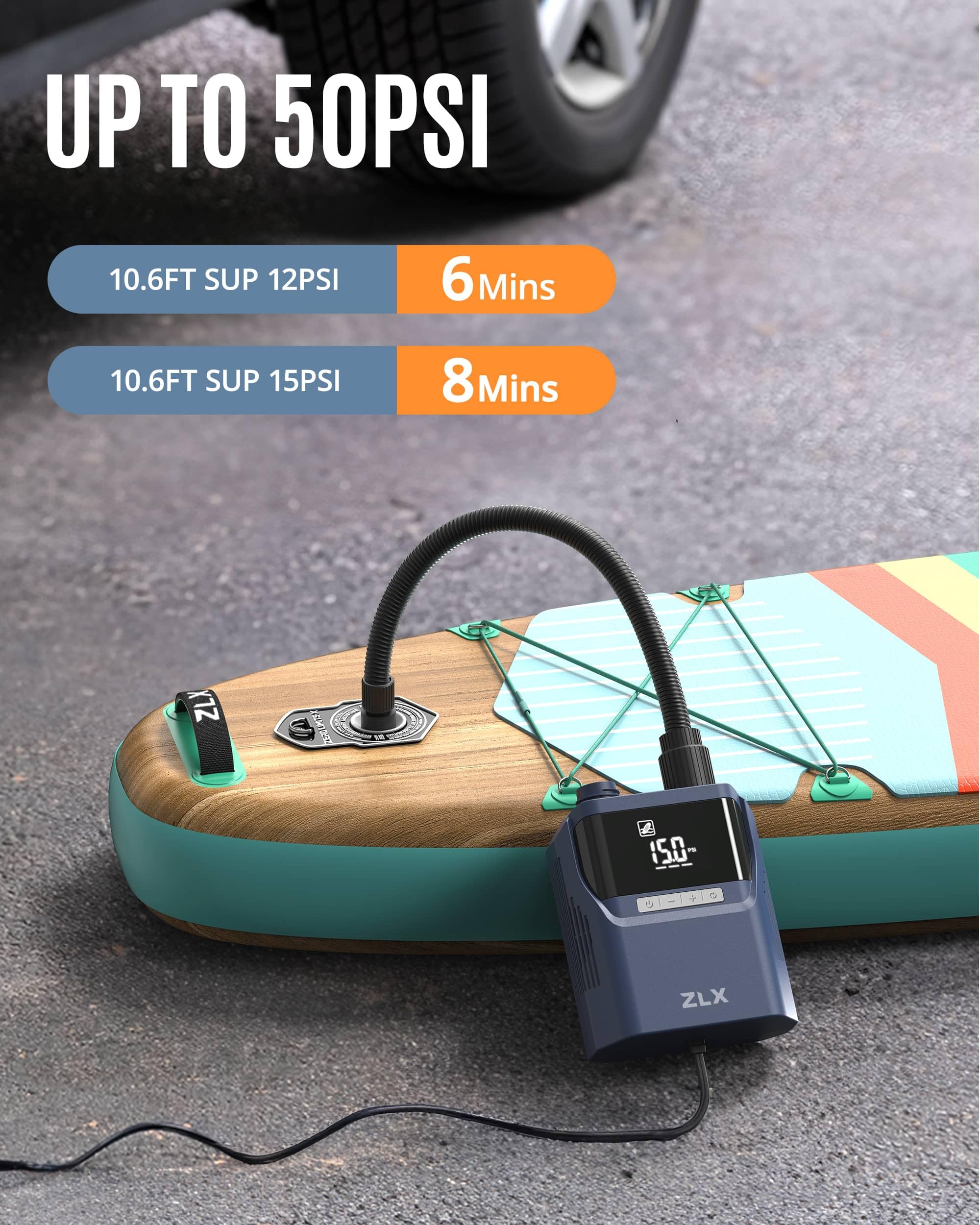 Pompe Électrique Sup ZLX, Pompe à Air Électrique pour Sup 50 PSI, Accessoire Haute Pression à Double Étape pour Planche de Stand Up Paddle Gonflable