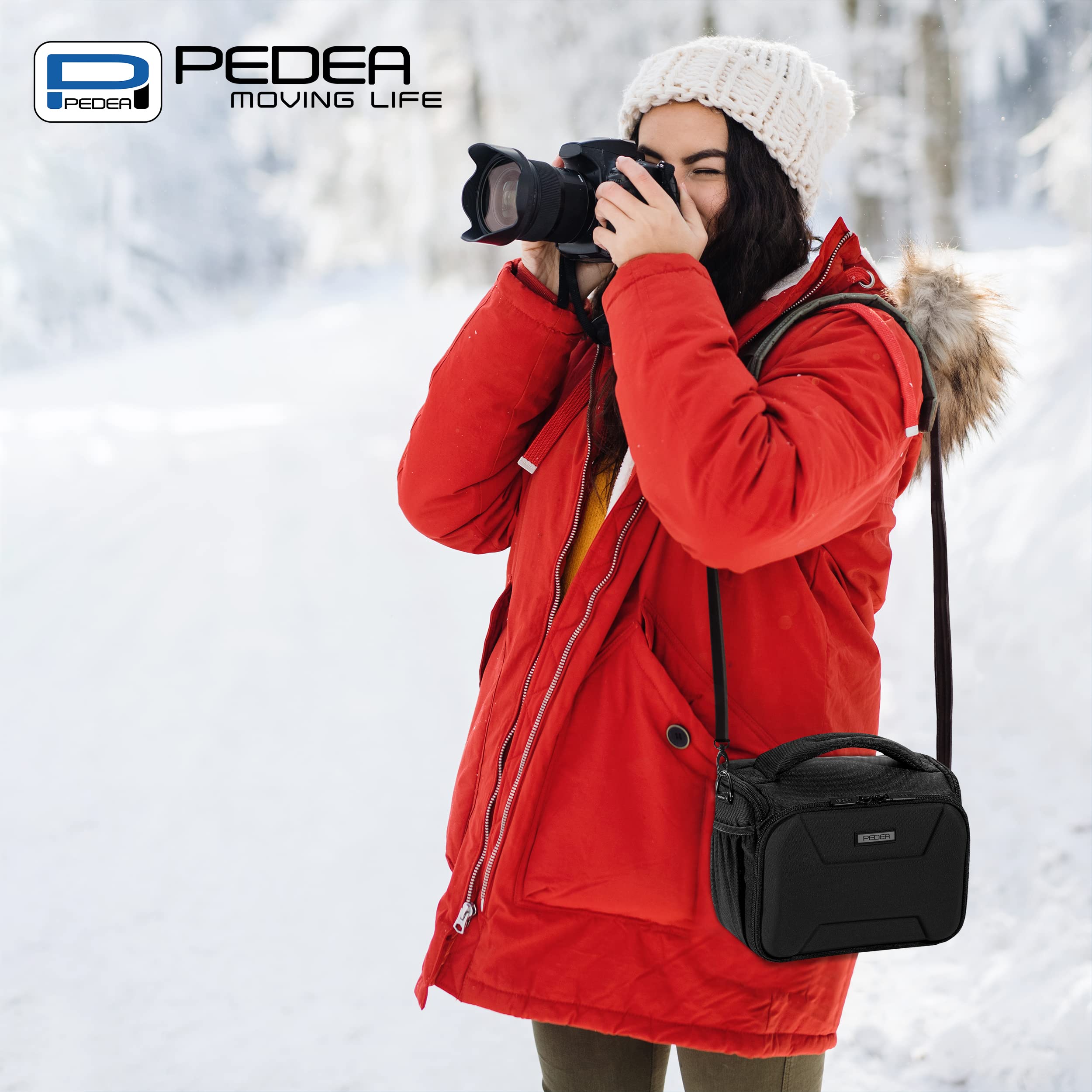 PEDEA Torba na aparat DSLR "Guard" Torba na aparat lustrzanki z wodoodporną osłoną przeciwdeszczową, paskiem do noszenia i przegródkami na akcesoria, rozmiar L, czarna
