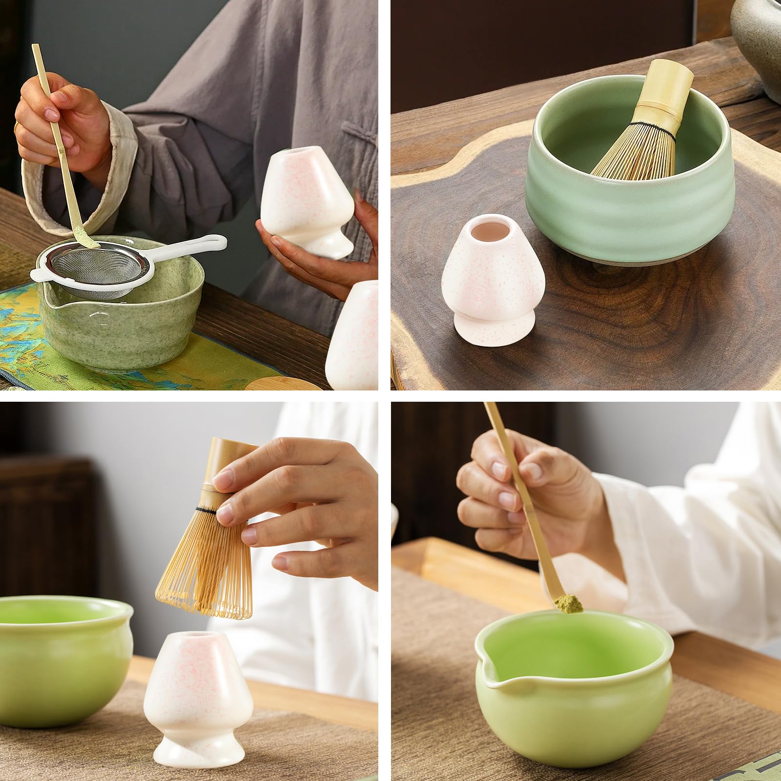 Japanisches Matcha Set,Osuter 5PCS Japanisches Matcha Besen Matcha Löffel, Matcha Schneebesen Set, Matcha Tea Set für Haus Gastfreundschaft Hotel (weiß)