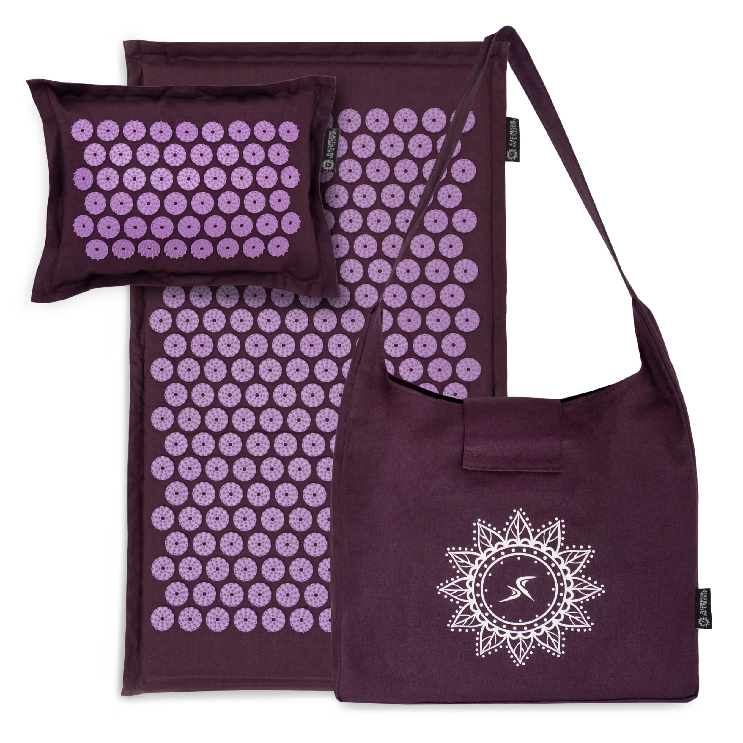 ProsourceFitKi Acupressure Mat and Pillow Set with 100% Natural Linen for Back/Neck Pain Relief and Muscle Relaxation, Royal Lilac