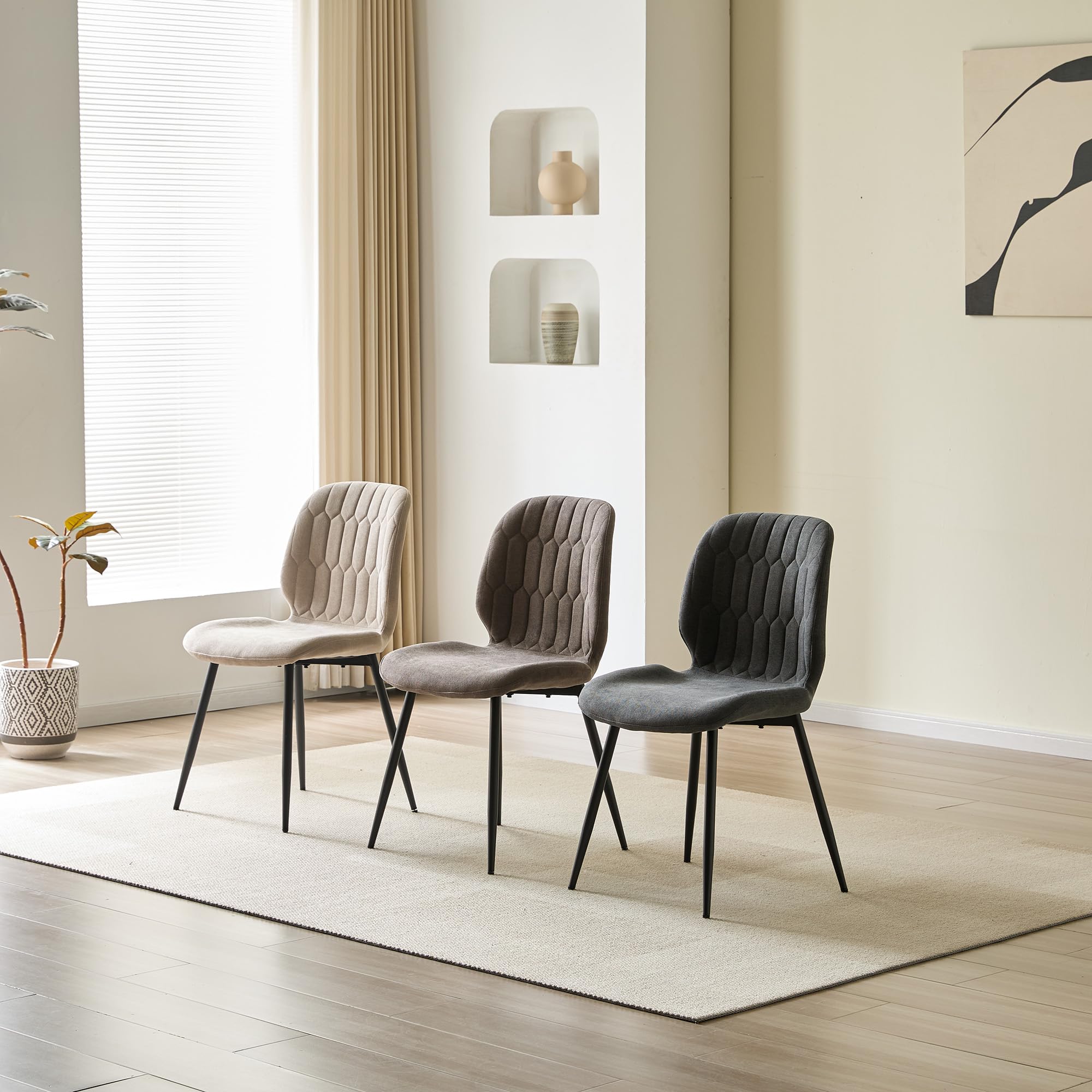 Esszimmerstühle 6er Set für Küche und Schlafzimmer Gepolsterte Wohnzimmerstühle mit Wabenmuster aus Chenille-Stoff, Ergonomische Stühle mit Metallbeinen Braunfarben