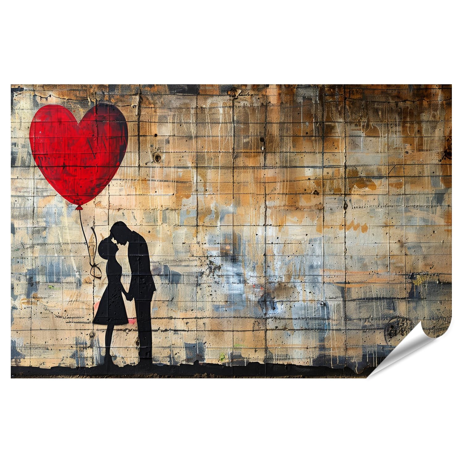 islandburner Prime XXL - Poster da parete, grande palloncino rosso a forma di cuore fluttua sopra la coppia di baci