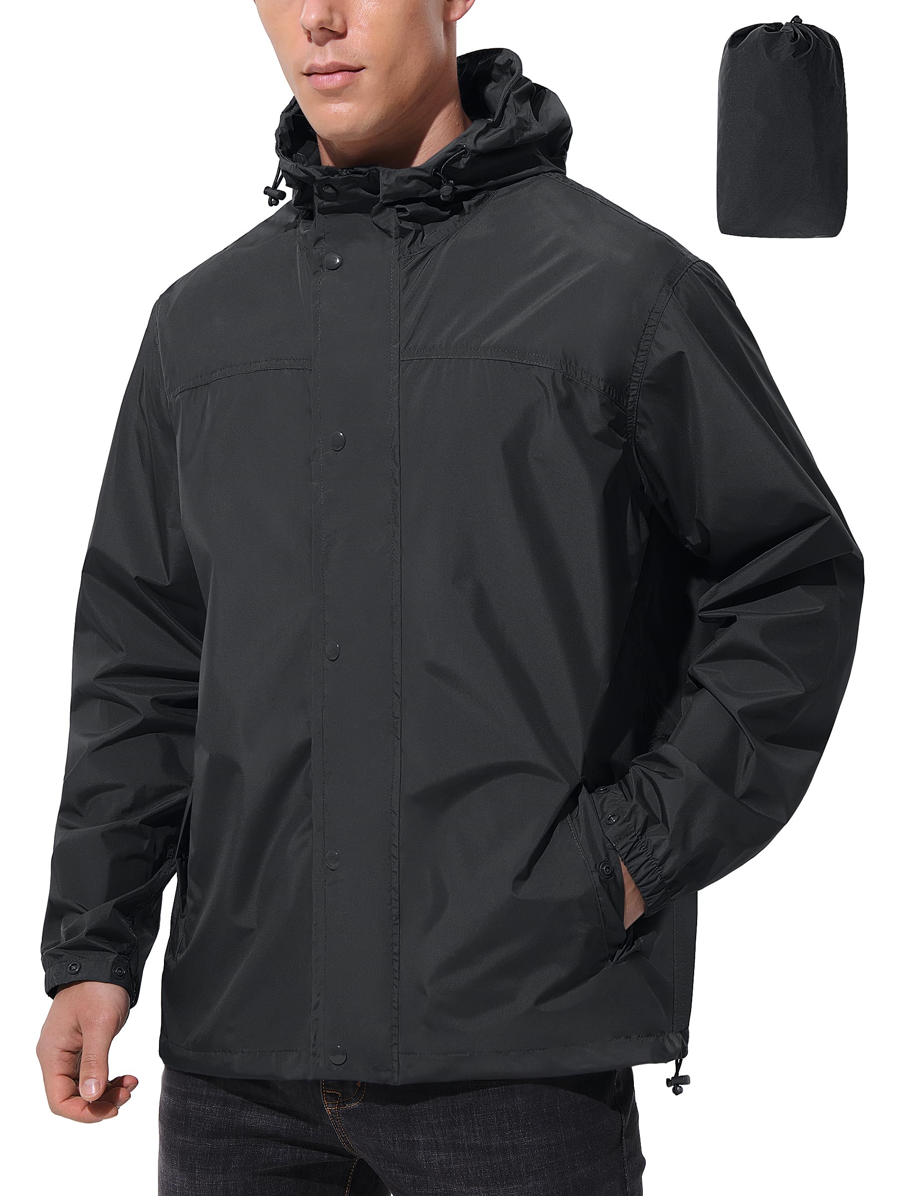 Mens Lightweight Packable Waterproof Rain Jacket Windbreaker