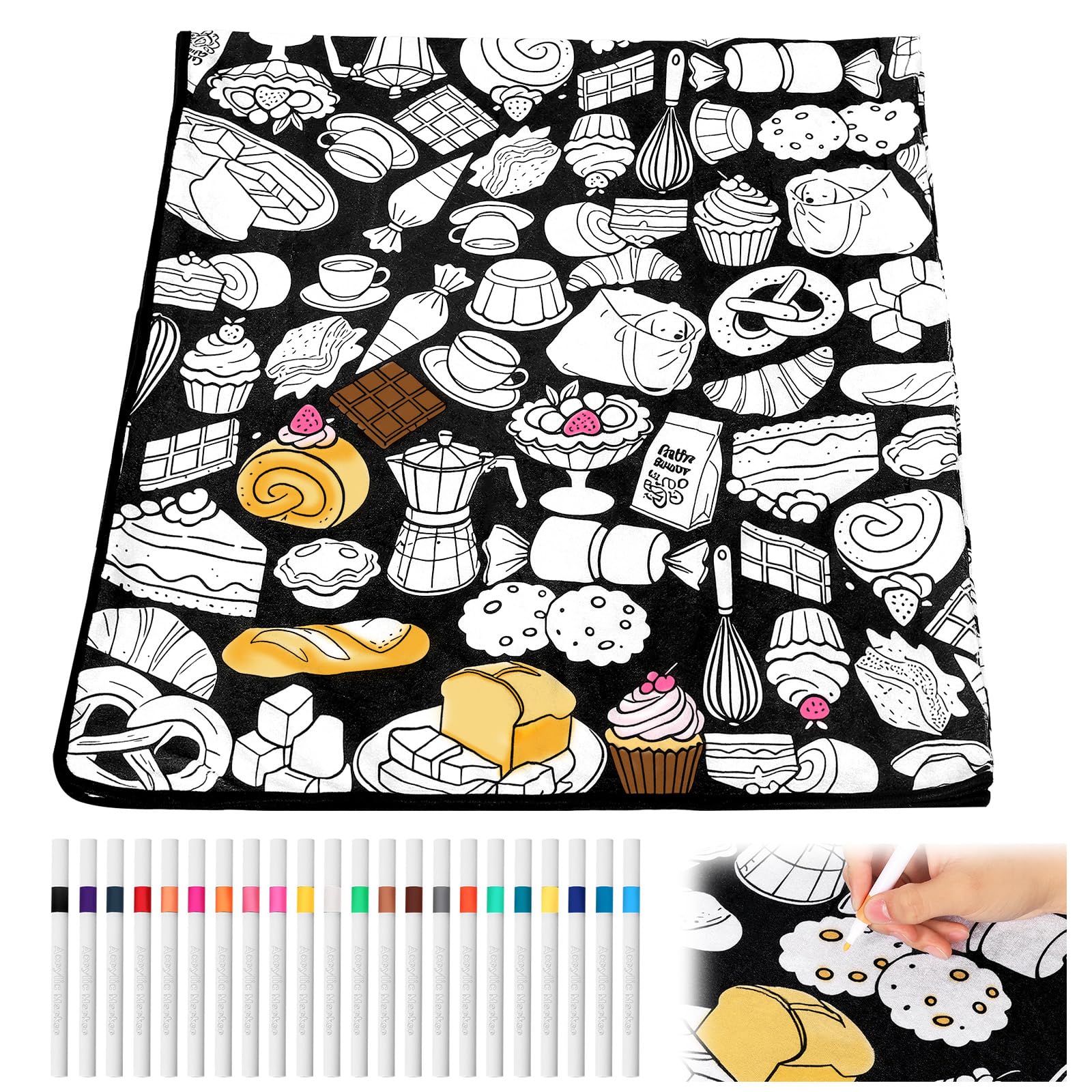 YUNYOUC DIY Colouring Blanket with 24 Colour Markers 156x125cm(Style 3)