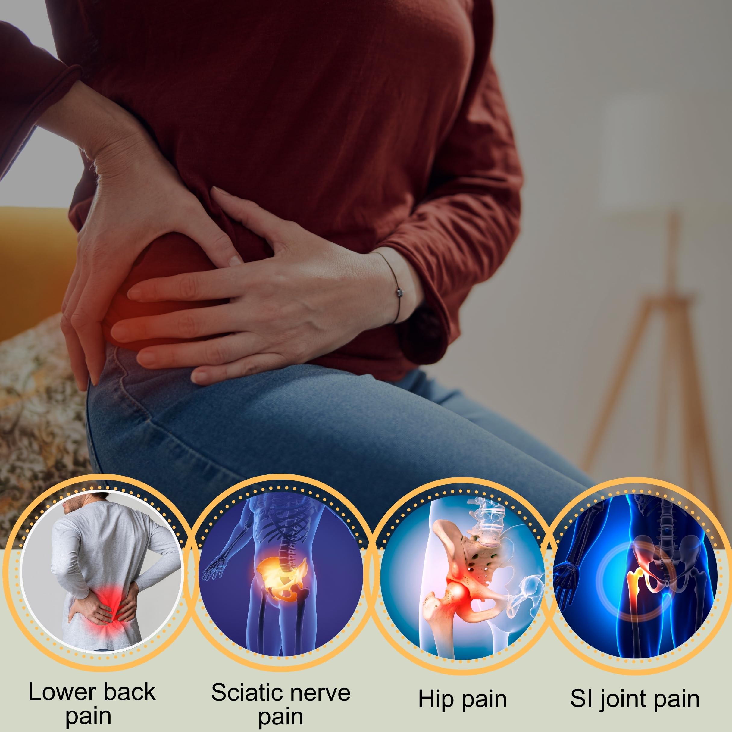 Wonder Care propose une ceinture de soutien élastique double pour les douleurs lombaires, le soulagement des douleurs lombaires et pelviennes, ainsi qu'une ceinture de soutien pour la sciatique.