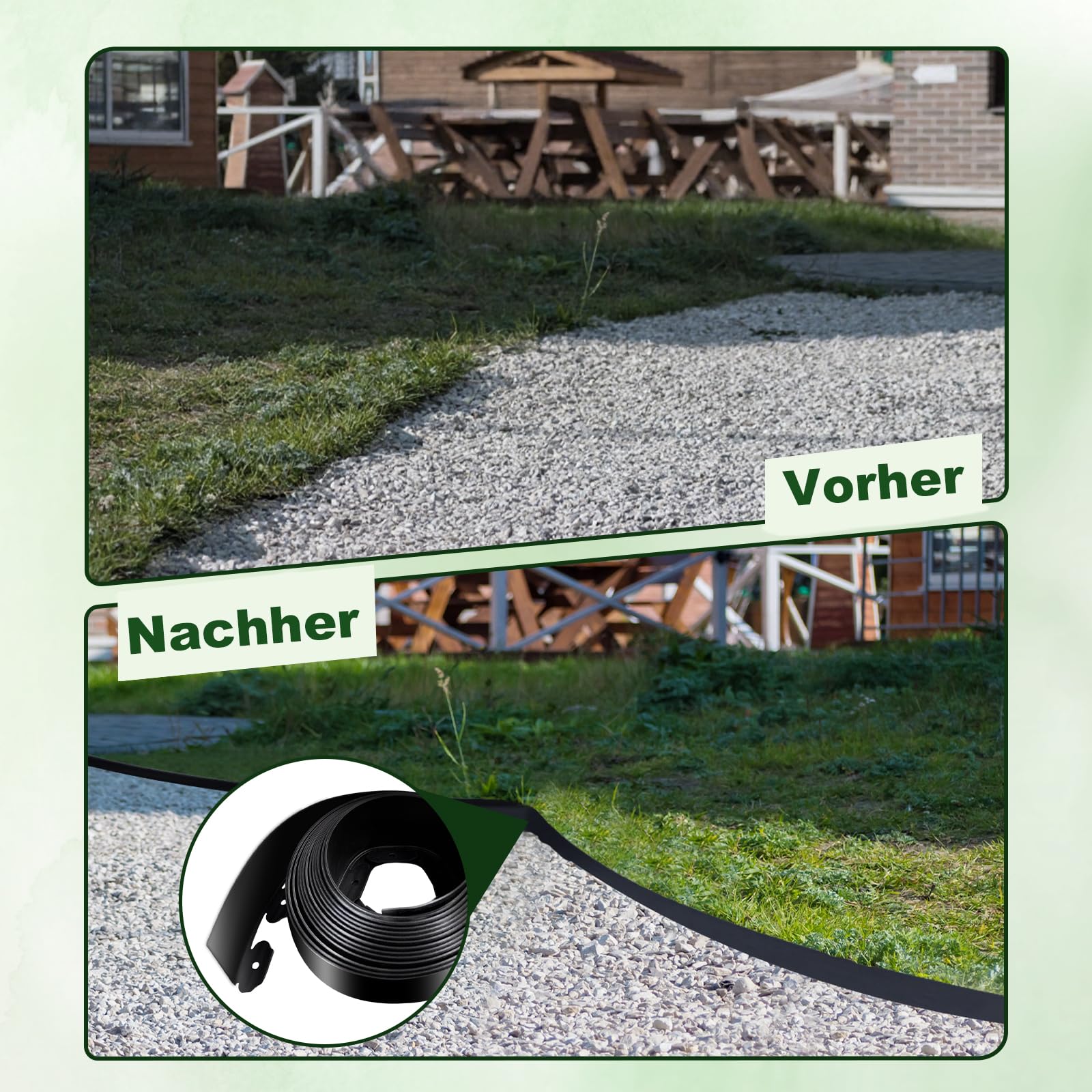 Storystore Bordure Jardin Exterieur en Plastique Flexible 20 mètres, Hauteur 10cm avec 200 Piquets d'ancrage, Bordure de Jardin pour Délimitation Pelouse, Allée, Parterre