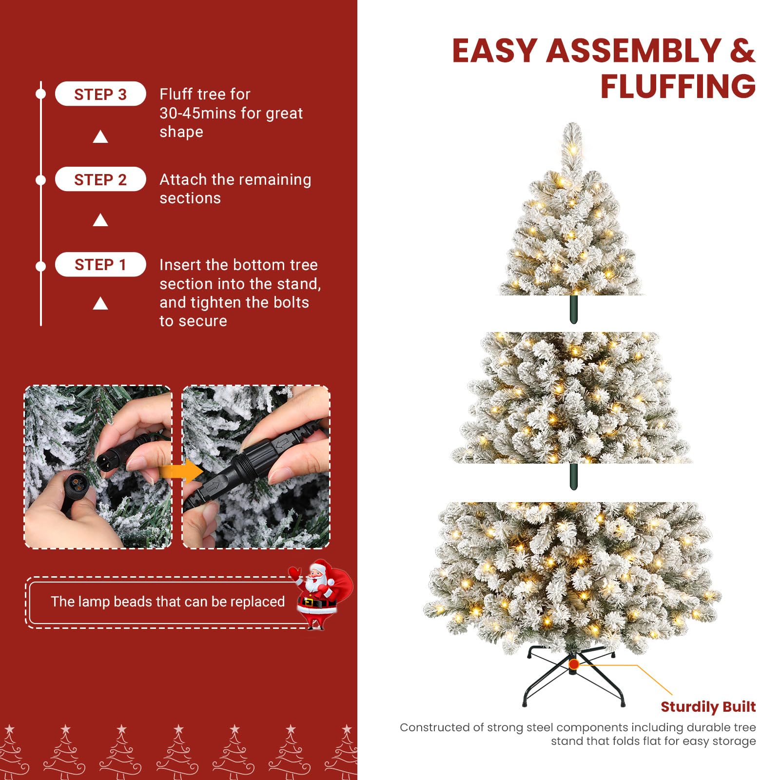 SHareconn Albero di Natale Artificiale 210cm Neve e Luci LED 320 LED Bianco Caldo, 8 Modalità, Pieghevole & Antifiamma