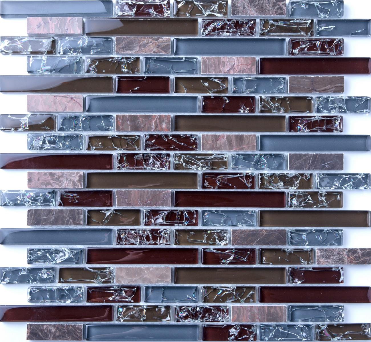 11 Sheets, 1m² Blue and Brown Crackle Glass & Marble Mosaic Tile Sheet (MT0156)