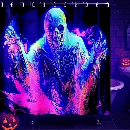 Cortina de ducha de Halloween juego de cortina de ducha de Halloween con ganchos, decoración de baño aterradora para ventana del hogar, decoración