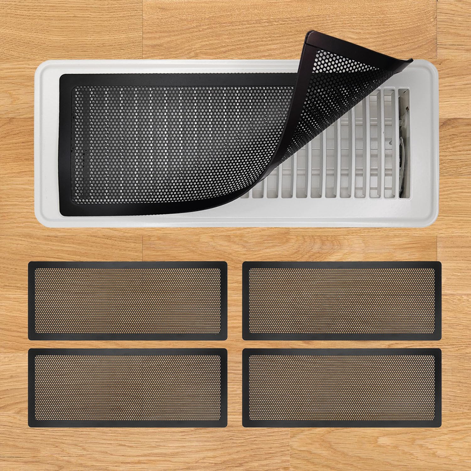 Floor Register Vent Cover, 6"x14" Magnetic Air Vent Screen Mesh Covers for Home Floor/Wall/Ceiling Registers Air Vent Filters, Black (4 Packs)