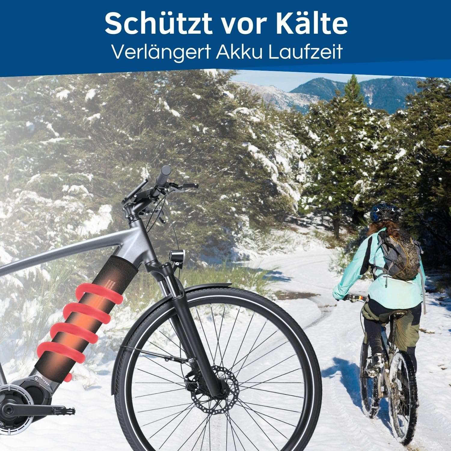 HiLo sports E-Bike Akku Schutzhülle - [Für 28-42 cm Rahmenumfang] - Thermoschutzhülle fürs E Bike - Schützt vor Kälte und Schmutz - Neopren Akku Schutz (Blau)