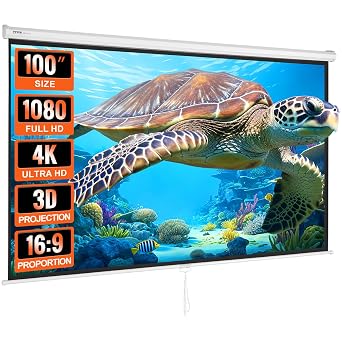 VEVOR Manual Pull Down Projector Screen, 100 inch 169 4K 1080 HD Retractable Projector Screen, Auto-Locking Portable Projection Screen, Portable Projector Movie Screen for Family Home Office Theater