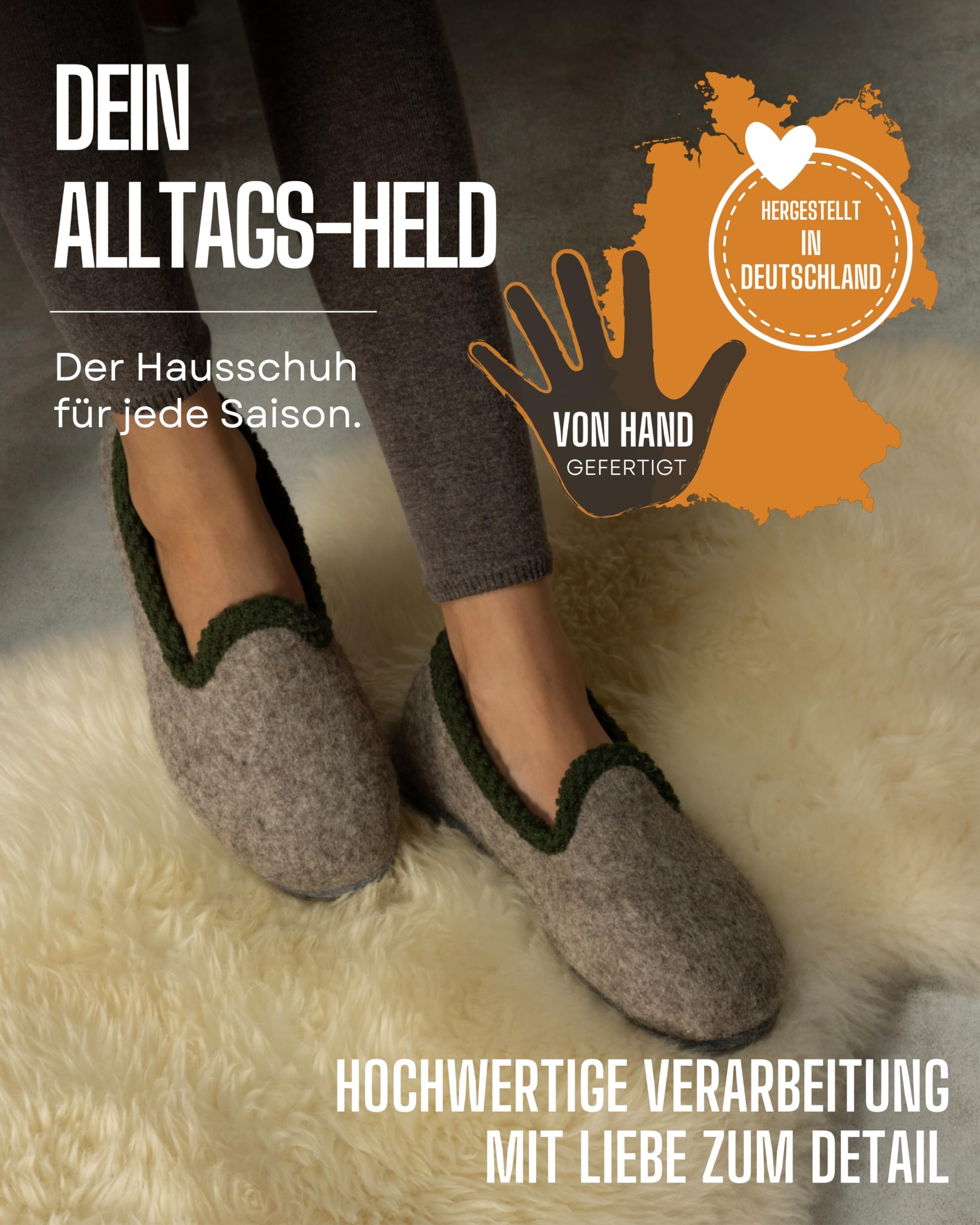 Pantoffelmann Filzpantoffeln mit Gummisohle I Aus 70% oder 100% Wollfilz I Grau I Größen 37–51 I Atmungsaktive & rutschfeste Filzhausschuhe für Damen & Herren I Warme & bequeme Hausschuhe