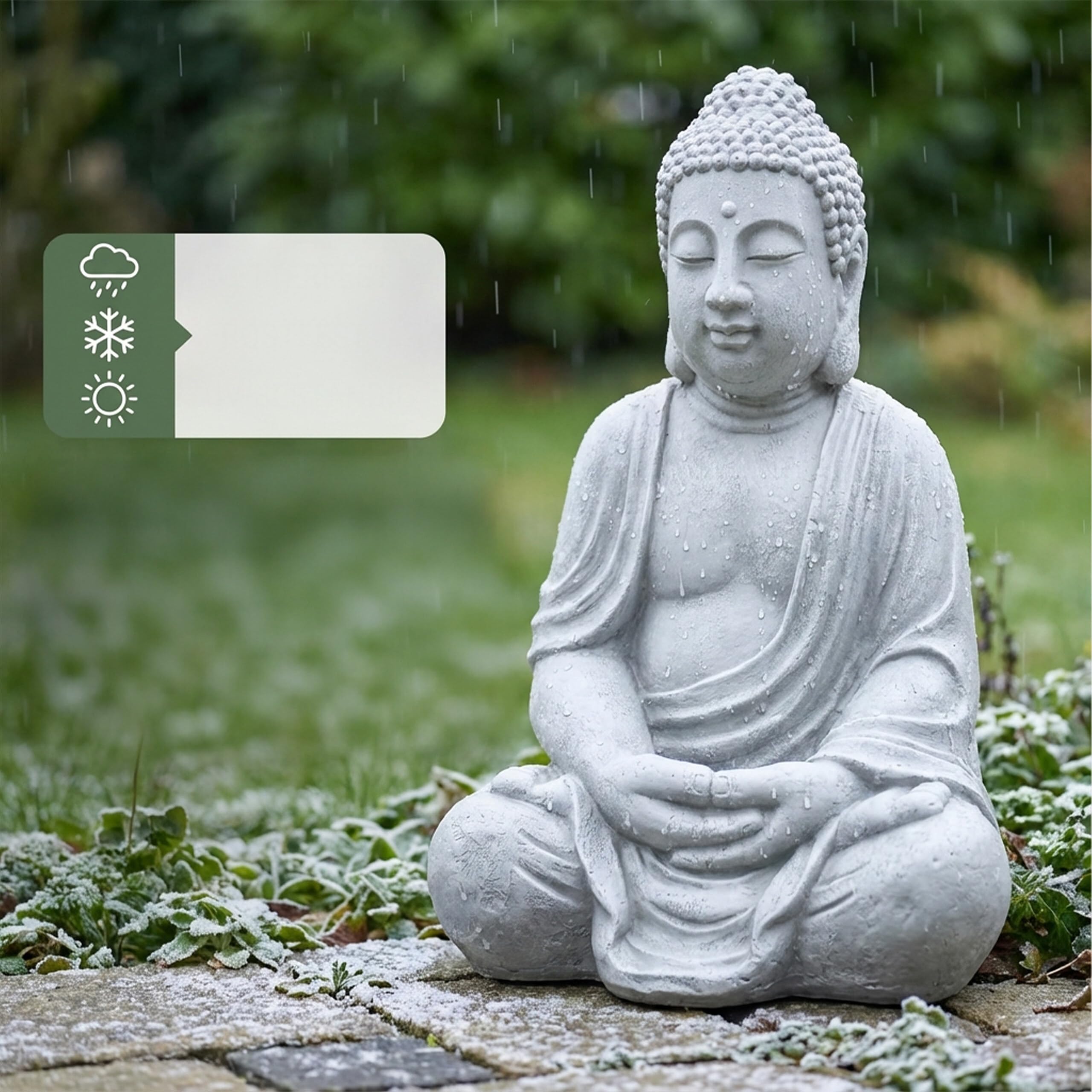 Relaxdays Buddha seduto XL 70cm, statua giardino, deco vintage soggiorno, resistente intemperie, antigelo, grigio chiaro