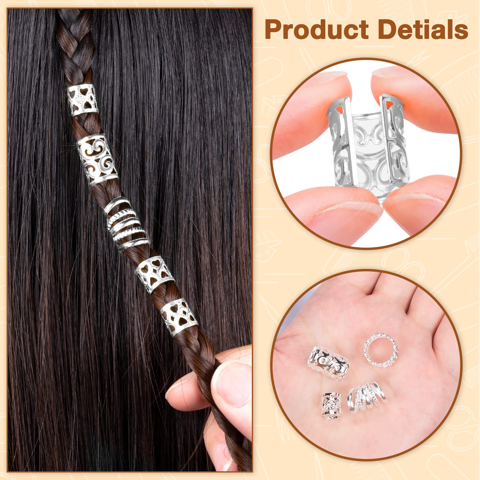MELLIEX Pack of 70 Dreadlocks Jewellery, Aluminium Hair Rings for Braids Adjustable Braids, Jewellery - Image 4