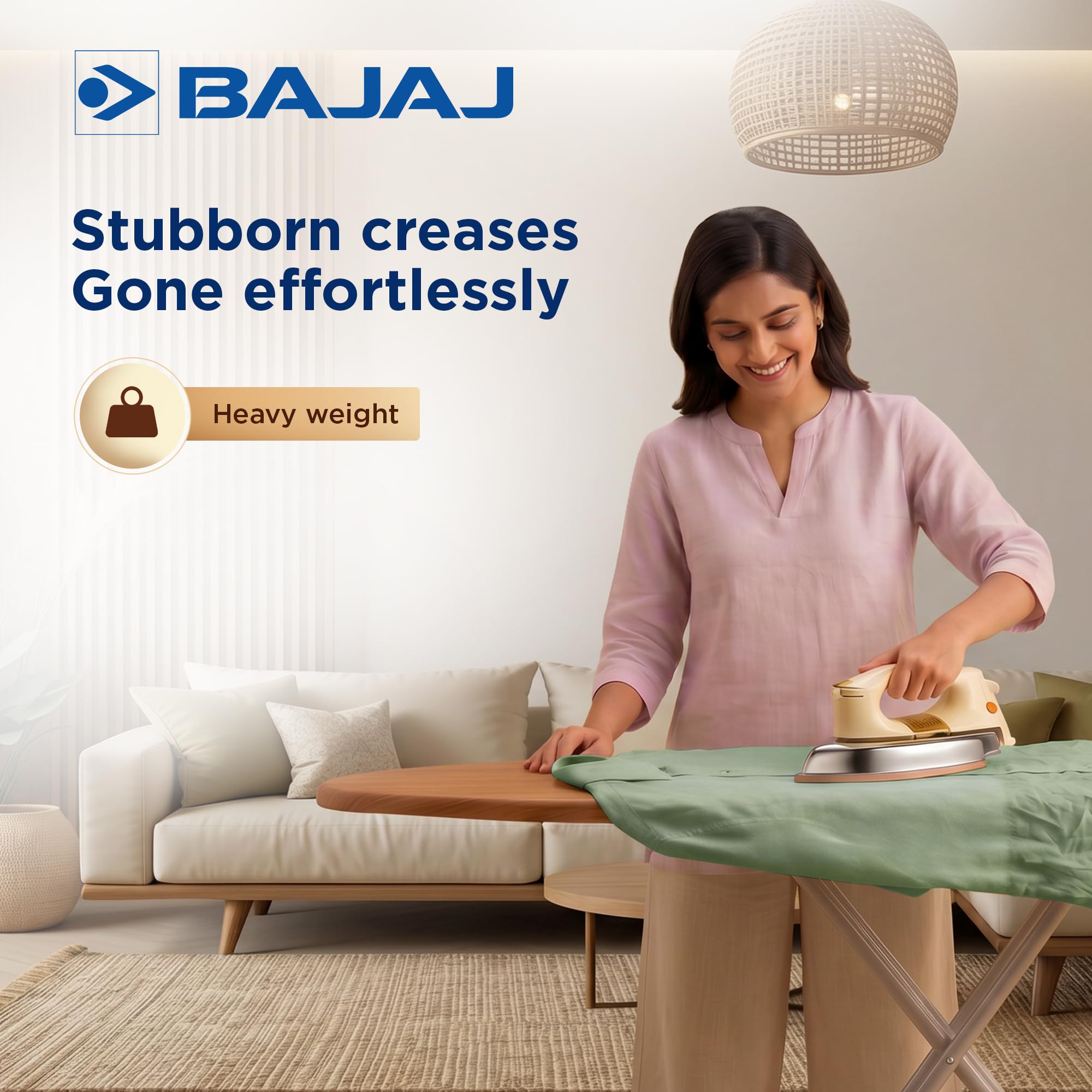 Bajaj DHX-9 1000W Heavy Weight Dry Iron | Advance Soleplate And Anti-Bacterial German Coating Technology | Multiple Temperature Levels | 2 Yr Warranty 【Ivory】 2
