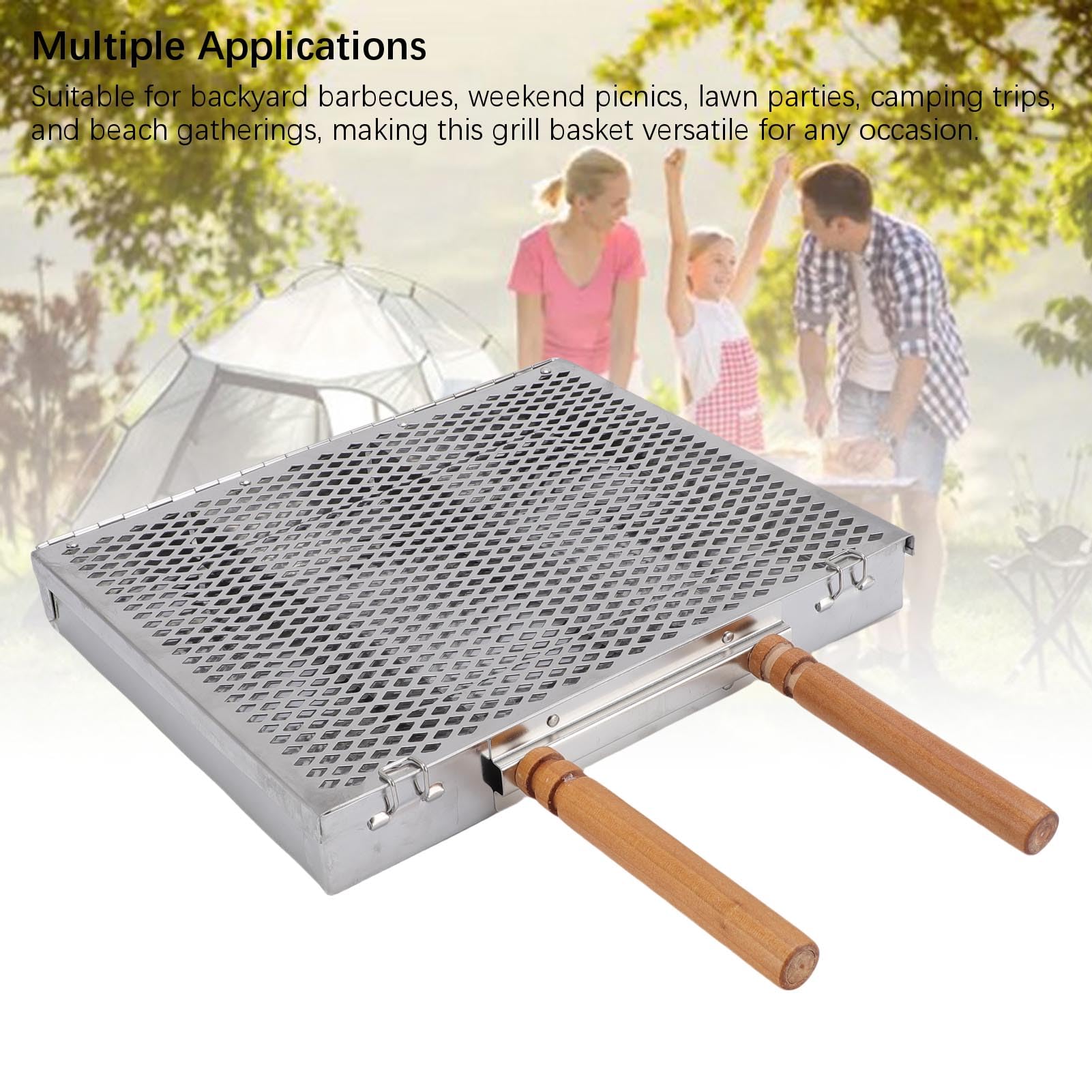 Pongnas Cestello per Barbecue in Acciaio Inox con Divisori Rimovibili – Cestello per Griglia a Rete Fine per Bistecche di Pesce, Verdure e Gamberi – Griglia per Barbecue da Campeggio Portatile per