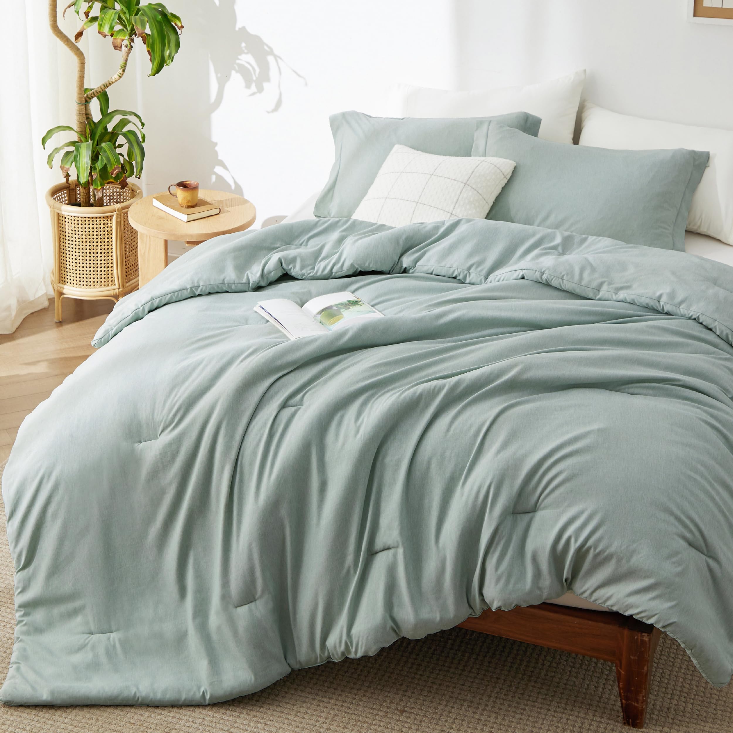 Bedsure Mint Green Full Size Comforter Set, Cationic Dyed Bed Set 3 Pcs