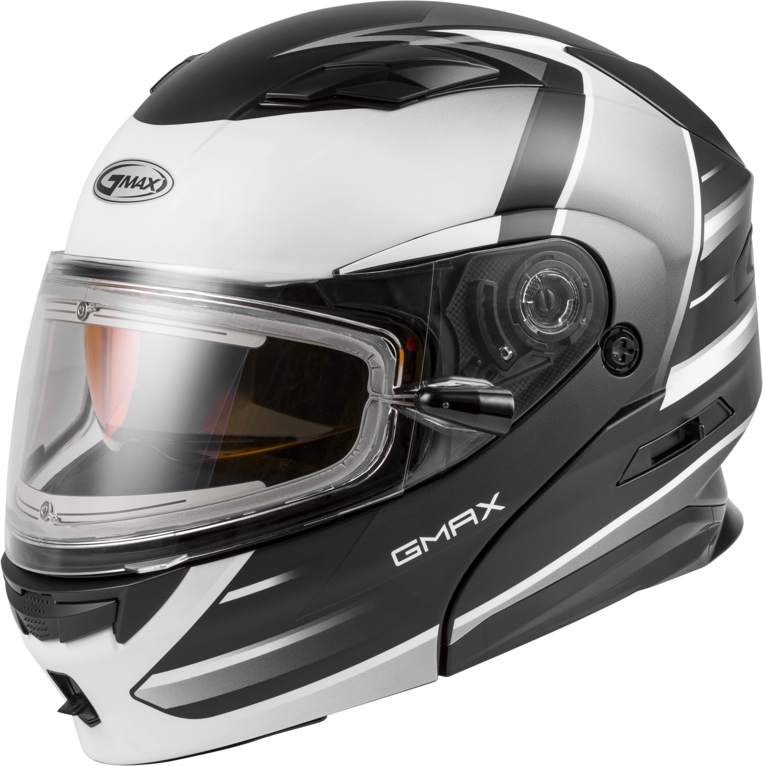 GMAXMD-01S Descendant, DOT Approved Modular Helmet, Electric Dual Lens Shield for Snow & Motor Sports, (Matte Black/White, X-Large)