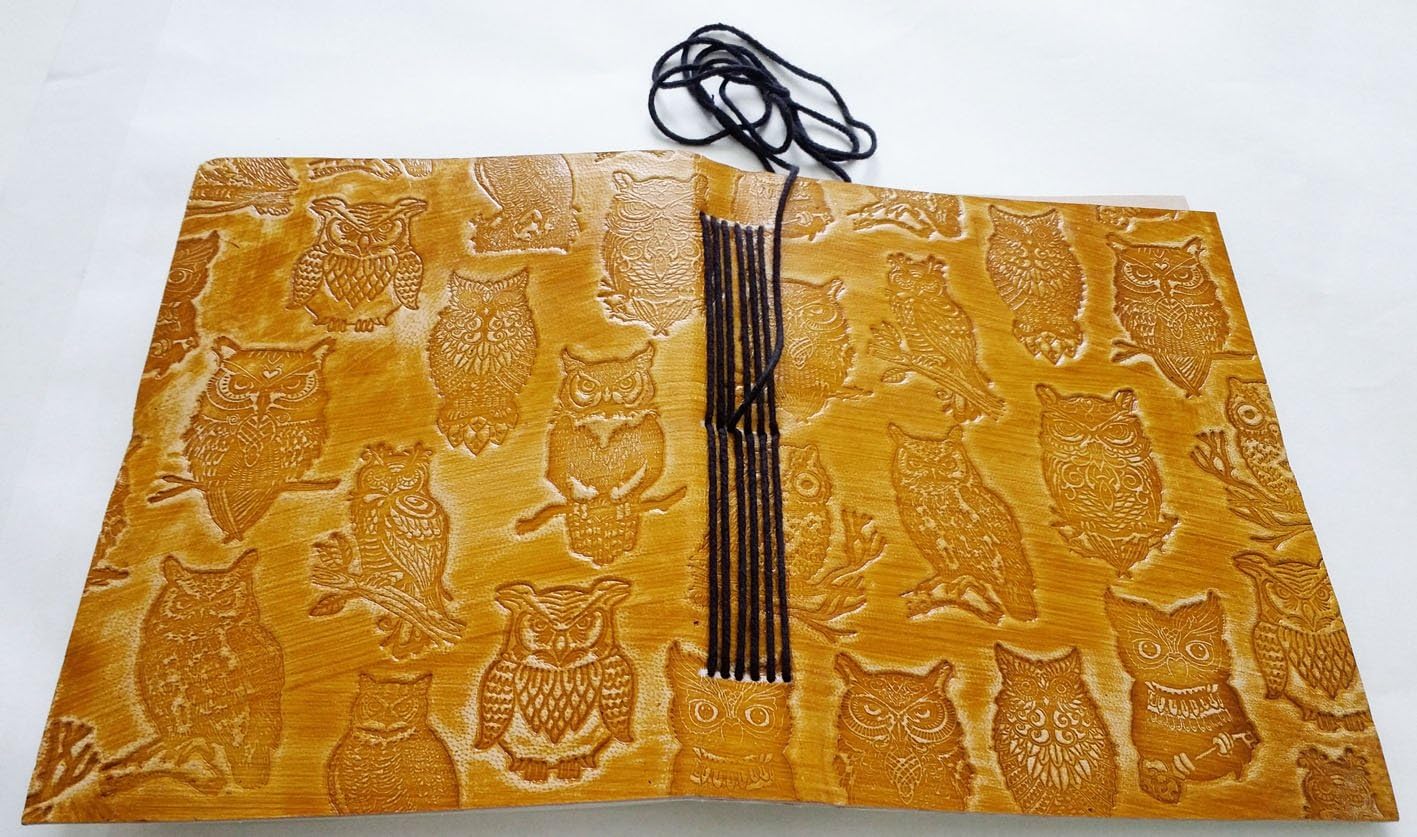 M & N Designs Handicrafted Paper Owl Embossed on Leather Journal Notepads for Men & Women Best Gift for Art Sketchbook, Travel Diary