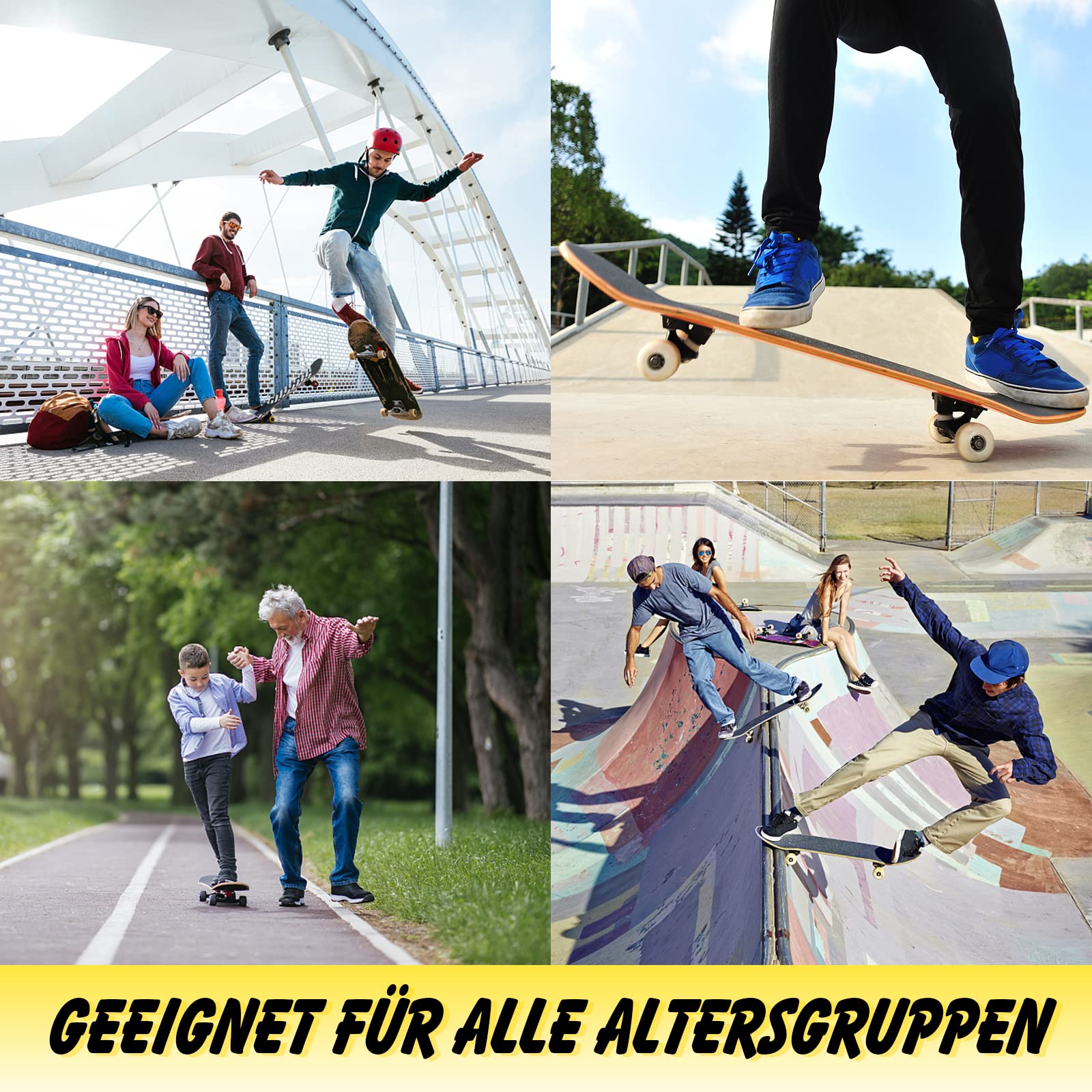 COSTWAY 80 x 20 cm Skateboard für Anfänger, Komplette Cruiser mit ABEC-7 Kugellager, 7-Lagiger Longboard Ahornholz