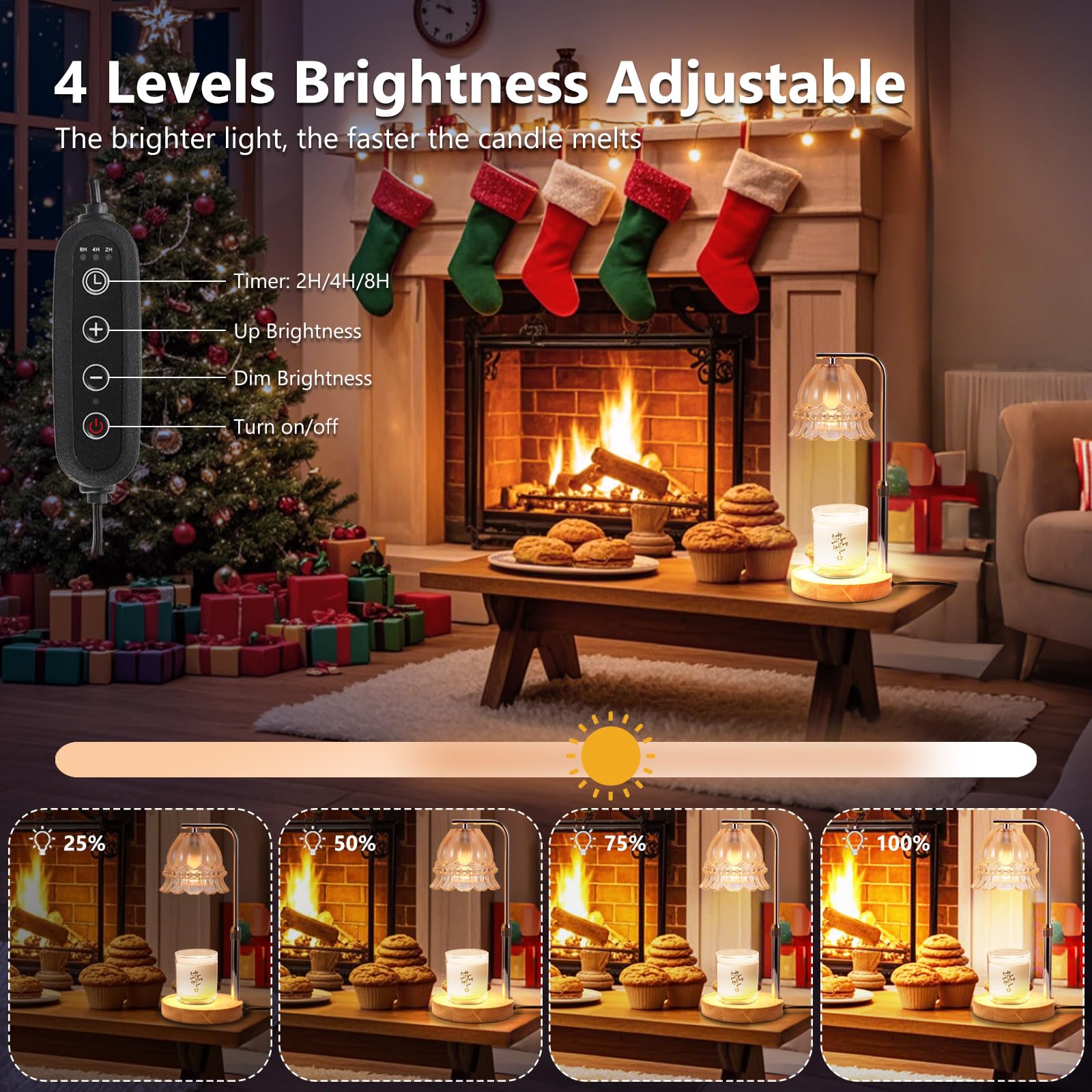 OurLeeme Candle Warmer Lamp - Dimmable Electric Candle Warmer Lamp with Timer, Height Adjustable Flower Glass Candle Warmer Lamp for Jar Candles Aromatic candleholders, (with 2 Bulbs)