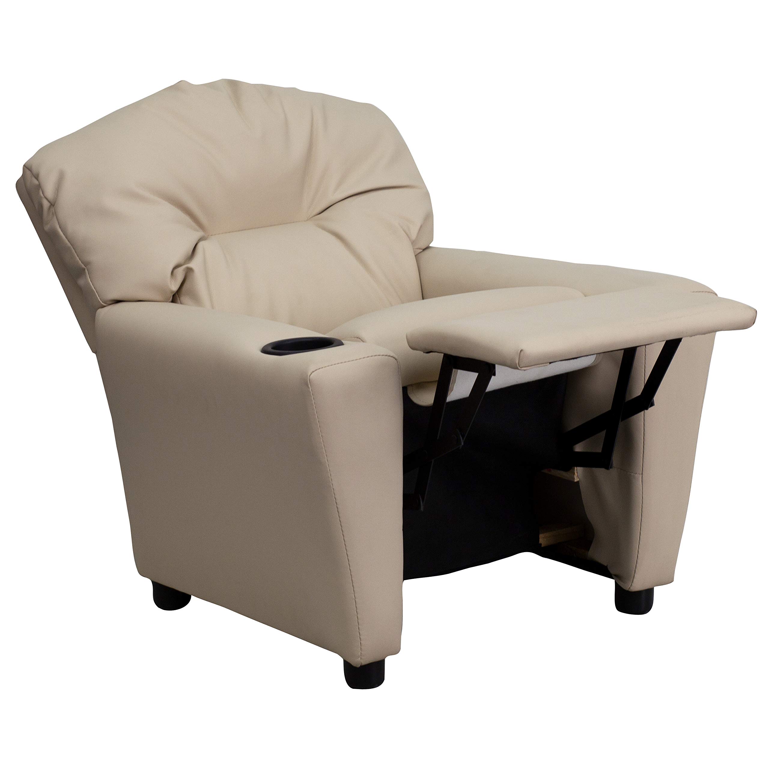 Flash Furniture Współczesny leżak dziecięcy z uchwytem na kubki, drewno, beżowy winyl, 66,04 x 53,34 x 53,34 cm