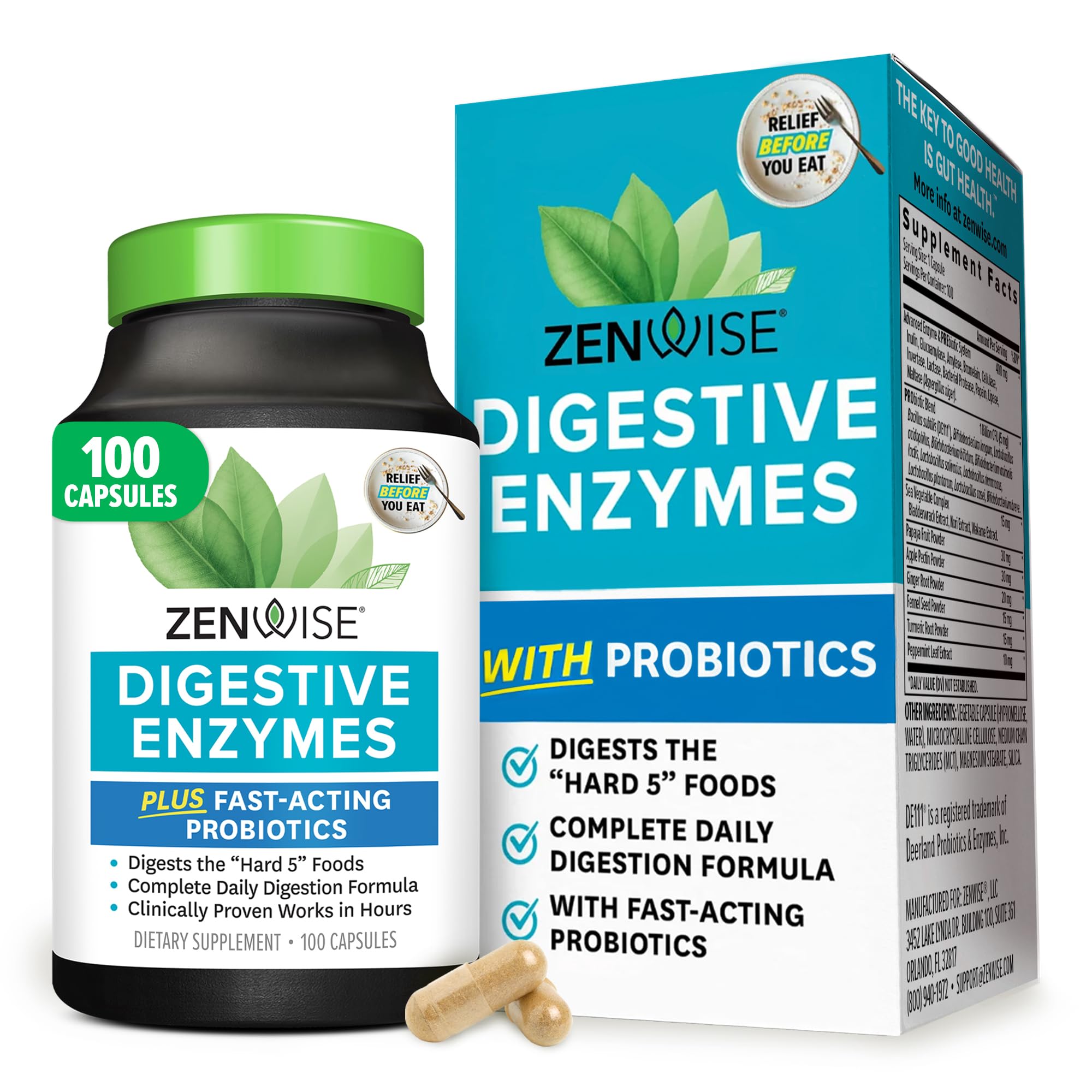 Zenwise Health Digestive Enzymes for Gut Health & Bloating Relief - Multi Enzymes Digestion Supplement with Probiotics, Bromelain & Papaya for Digestive Health Support - Men & Women - 100 Count